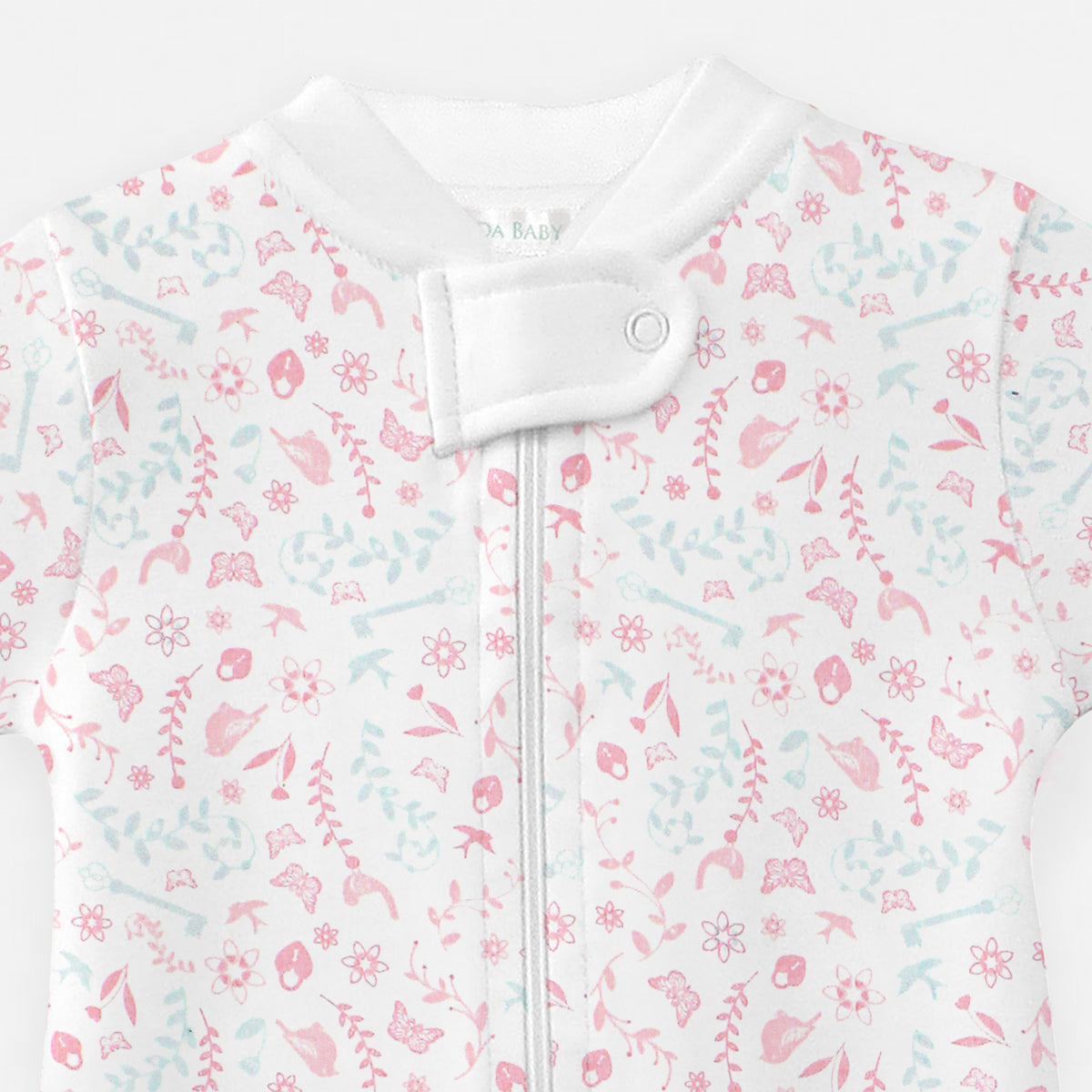 Birds and Flowers Printed Zipper Footie | Baby Girl