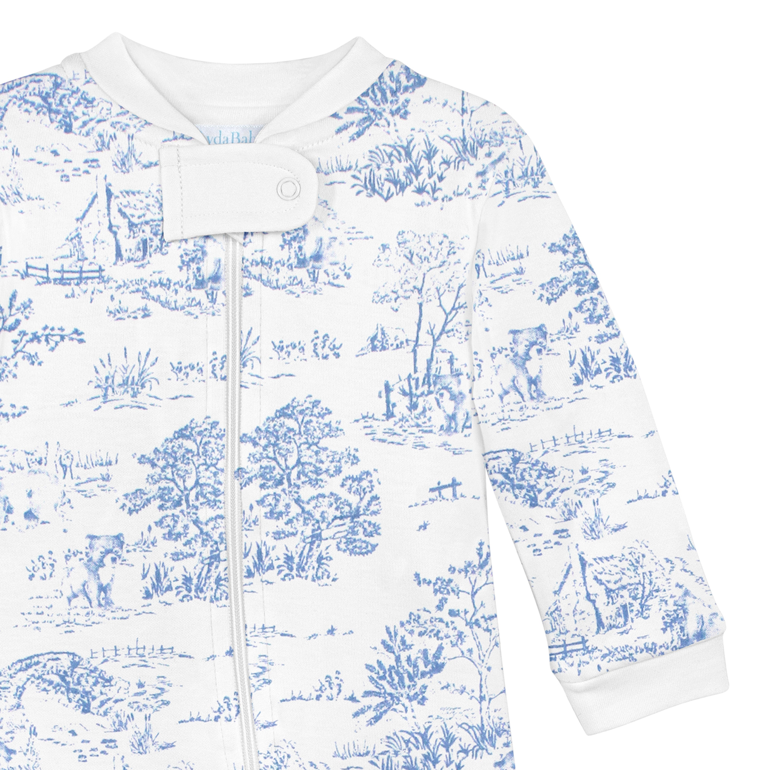 Toile de Jouy Printed Zipper Footie | Baby Girl