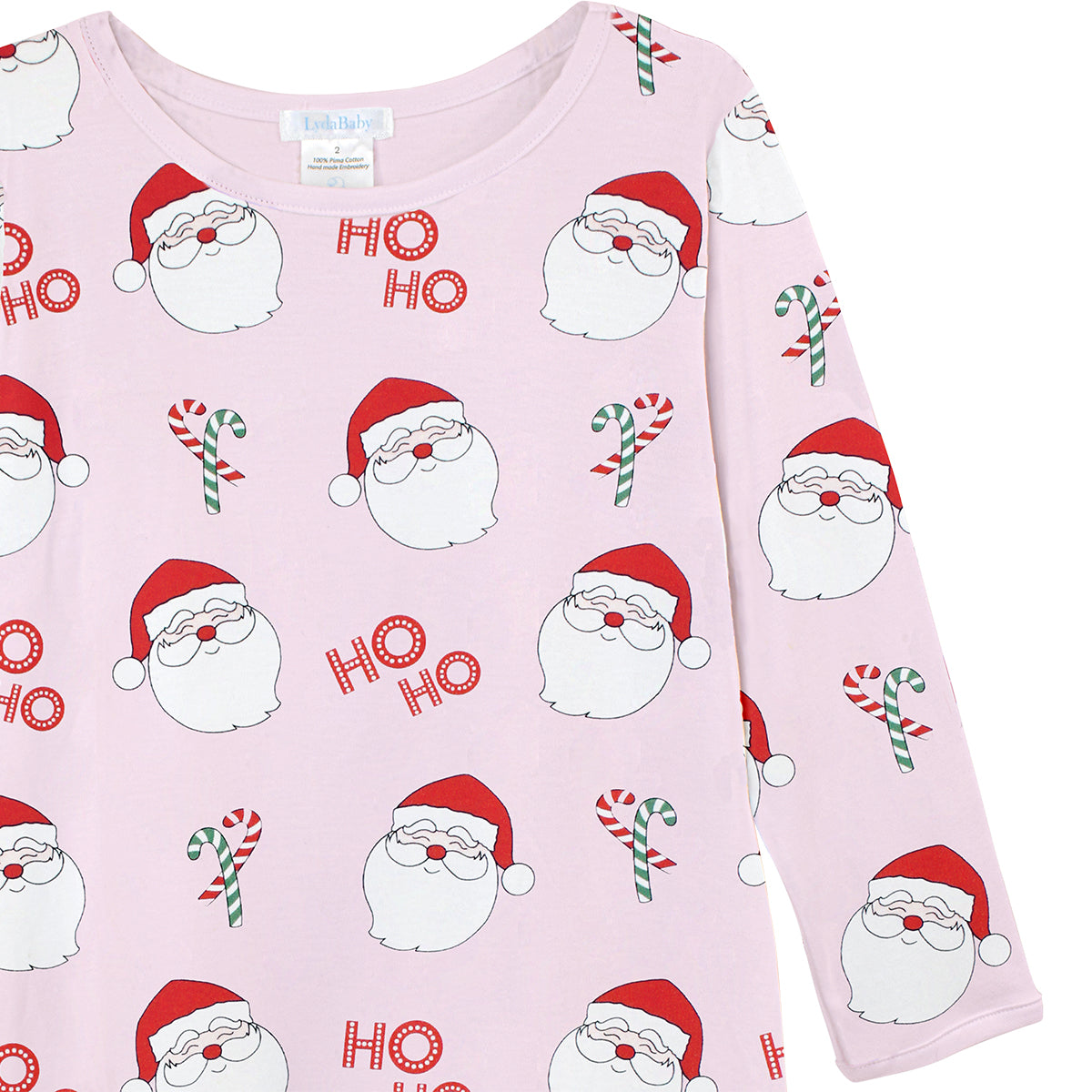 Luxury baby girl long sleeve dress in Peruvian Pima cotton with santa print from santa collection