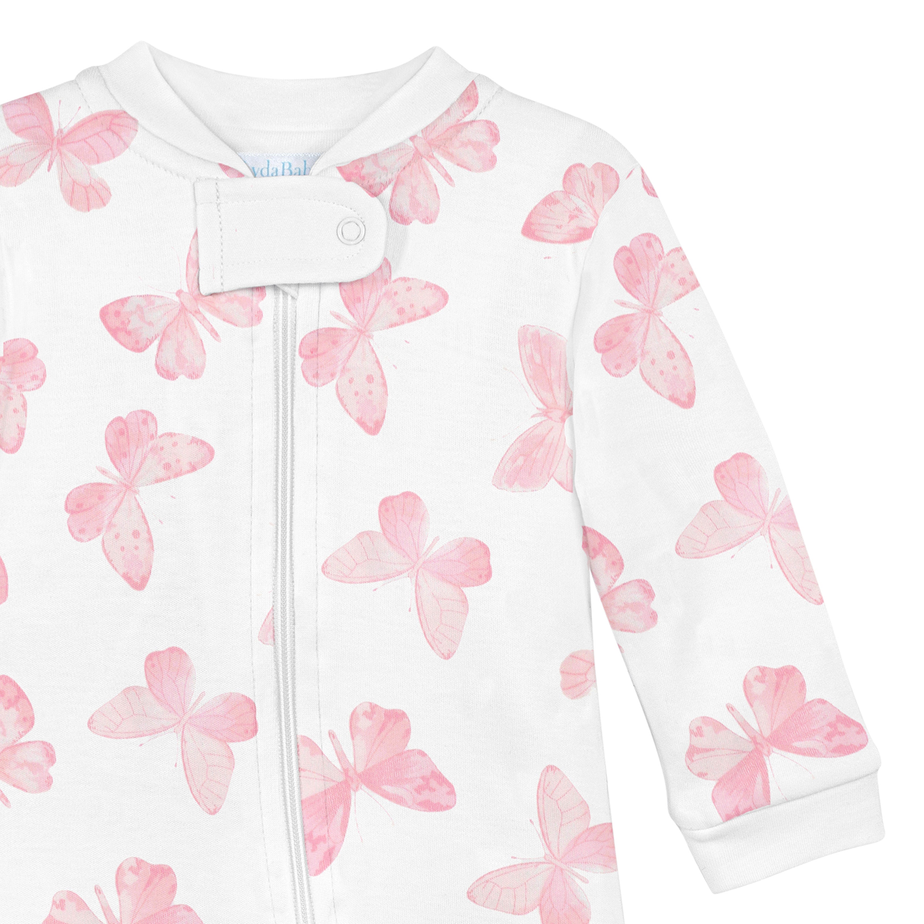 Lydababy, Luxury baby girl zipper footie with watercolor butterfly print made from ultra-soft Peruvian Pima cotton.