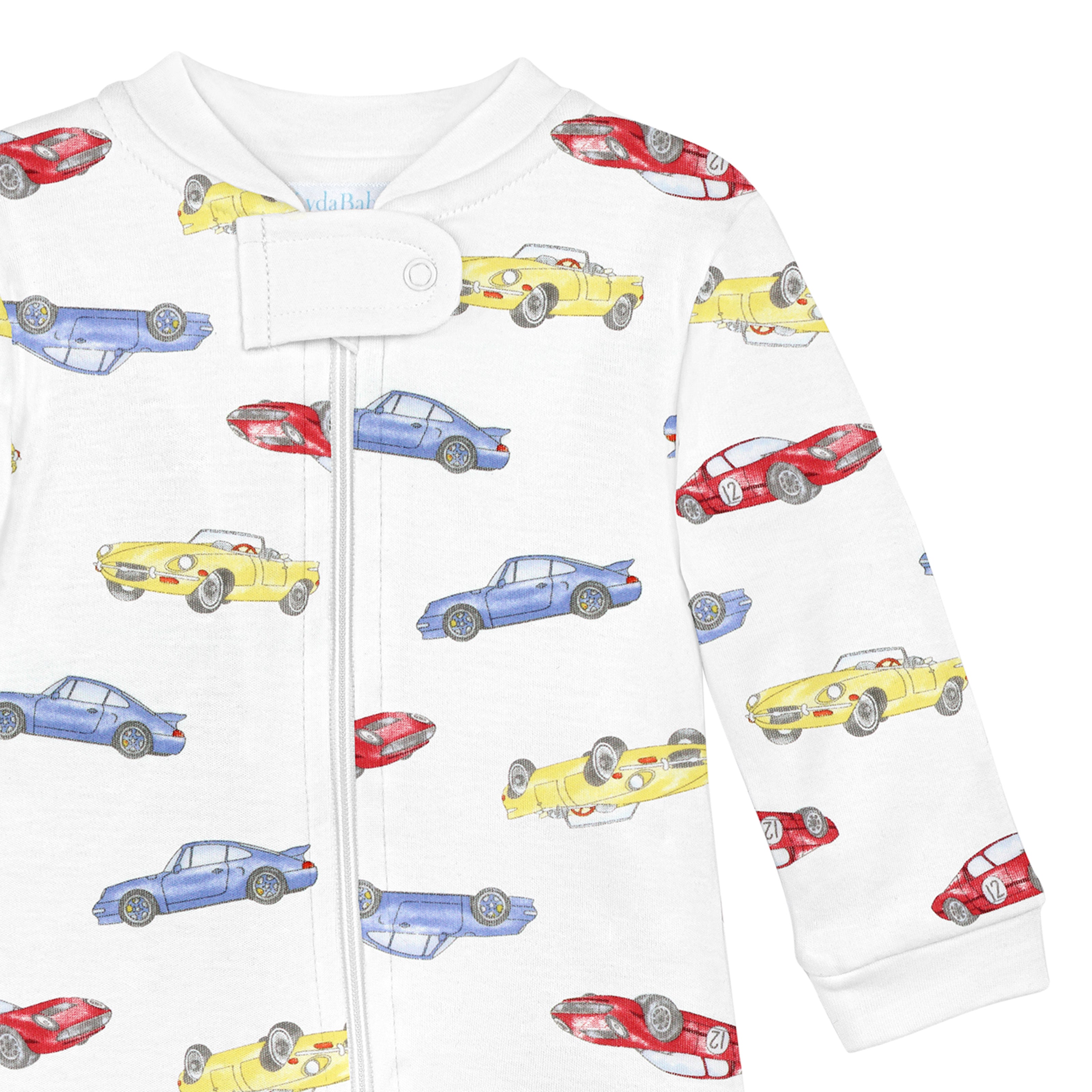 Watercolor Racing Cars Printed Zipper Footie | Baby Boy