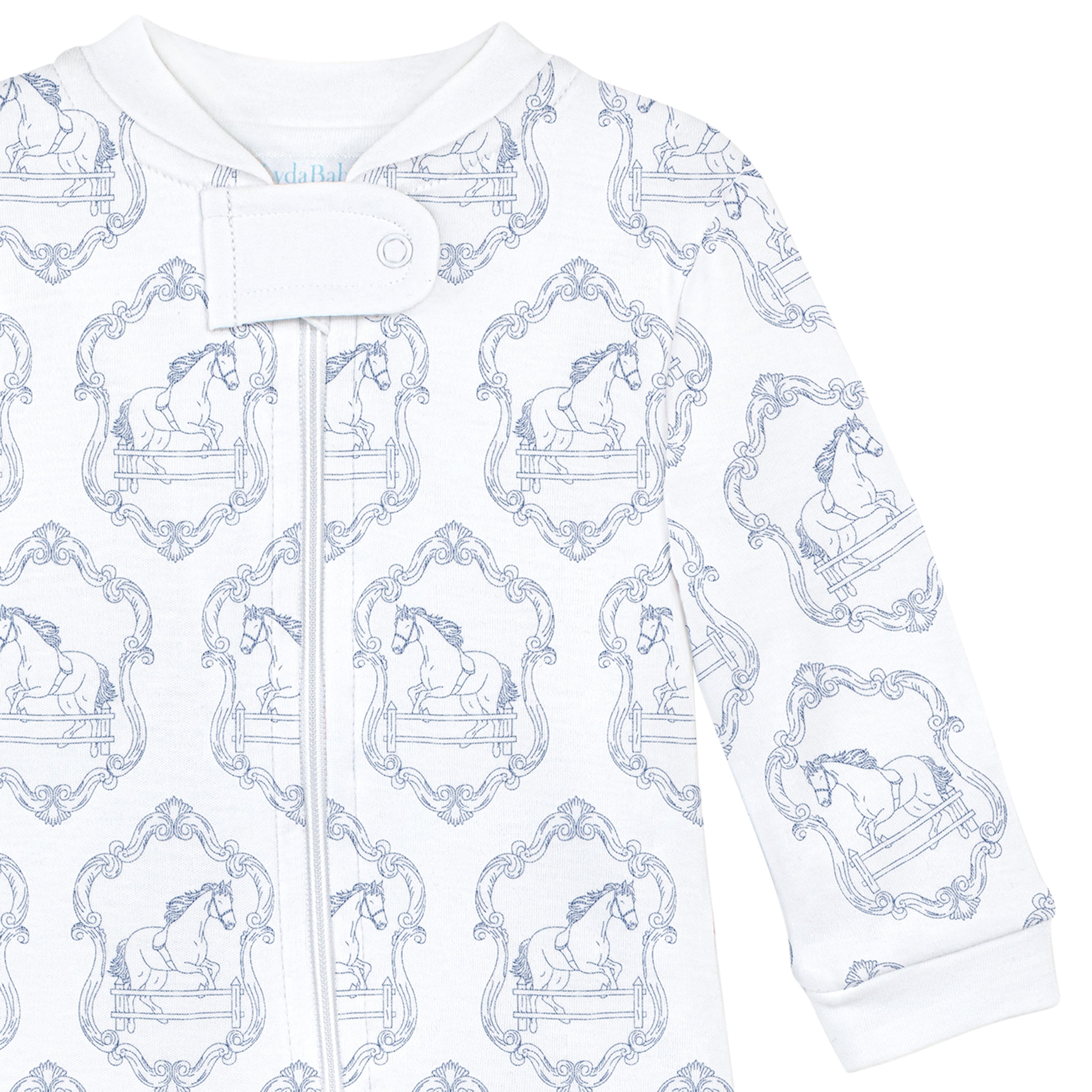 Horses Toile de Jouy Printed Zipper Footie | Baby Boy