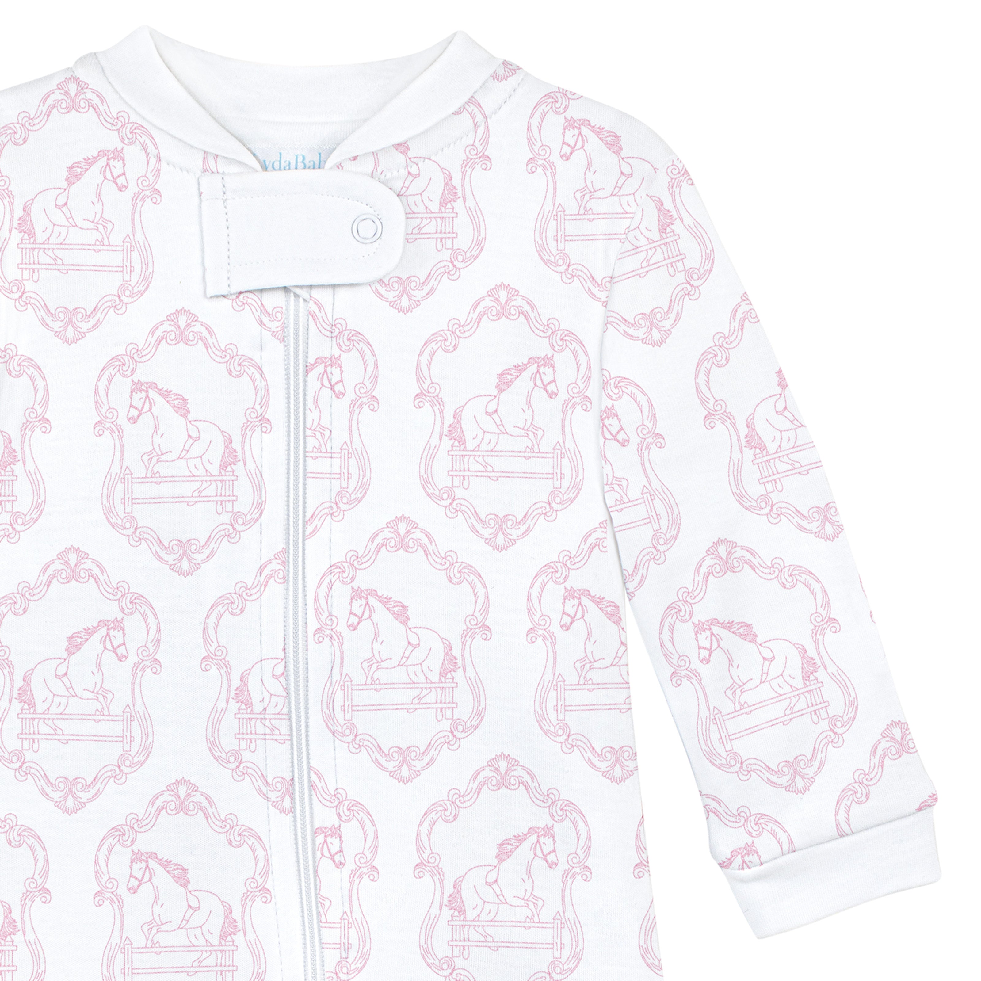 Horses Toile de Jouy Printed Zipper Footie | Baby Girl