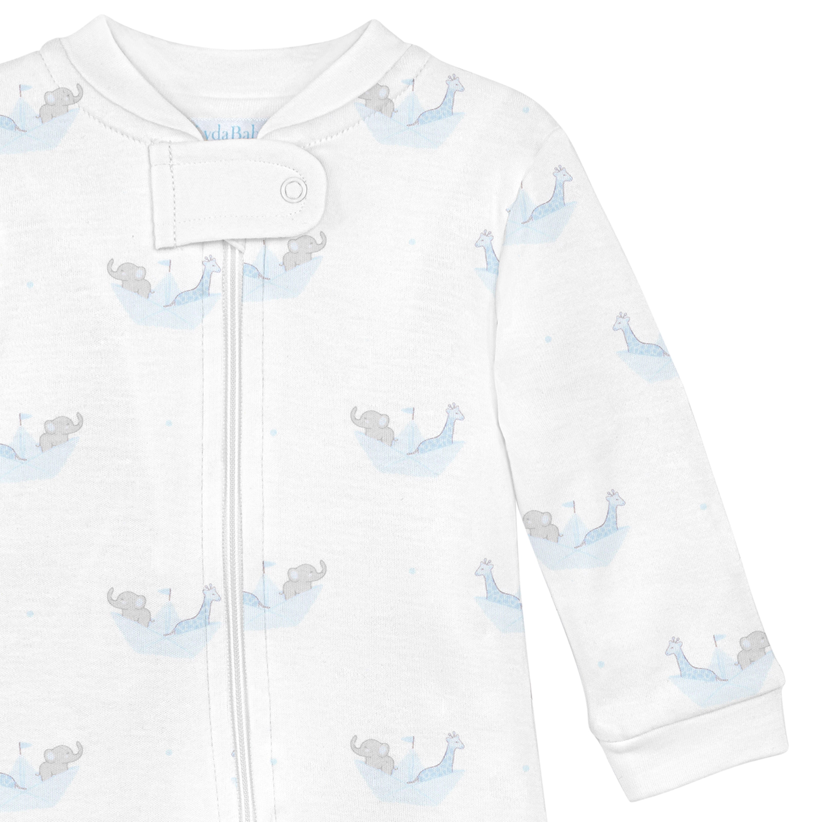 Animals in the Boat Printed Zipper Footie | Baby Boy