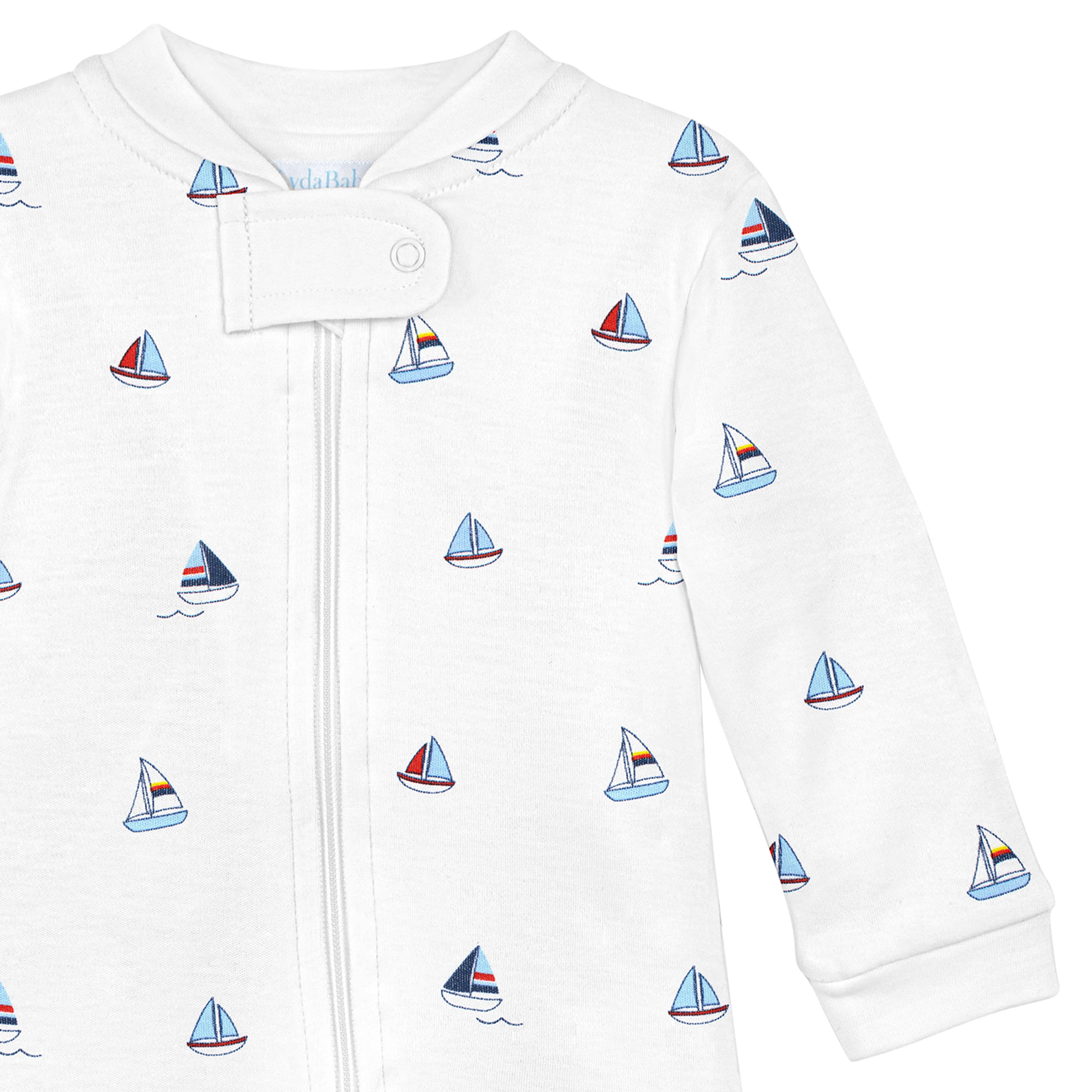 Small Sailboats Printed Zipper Footie | Baby Boy