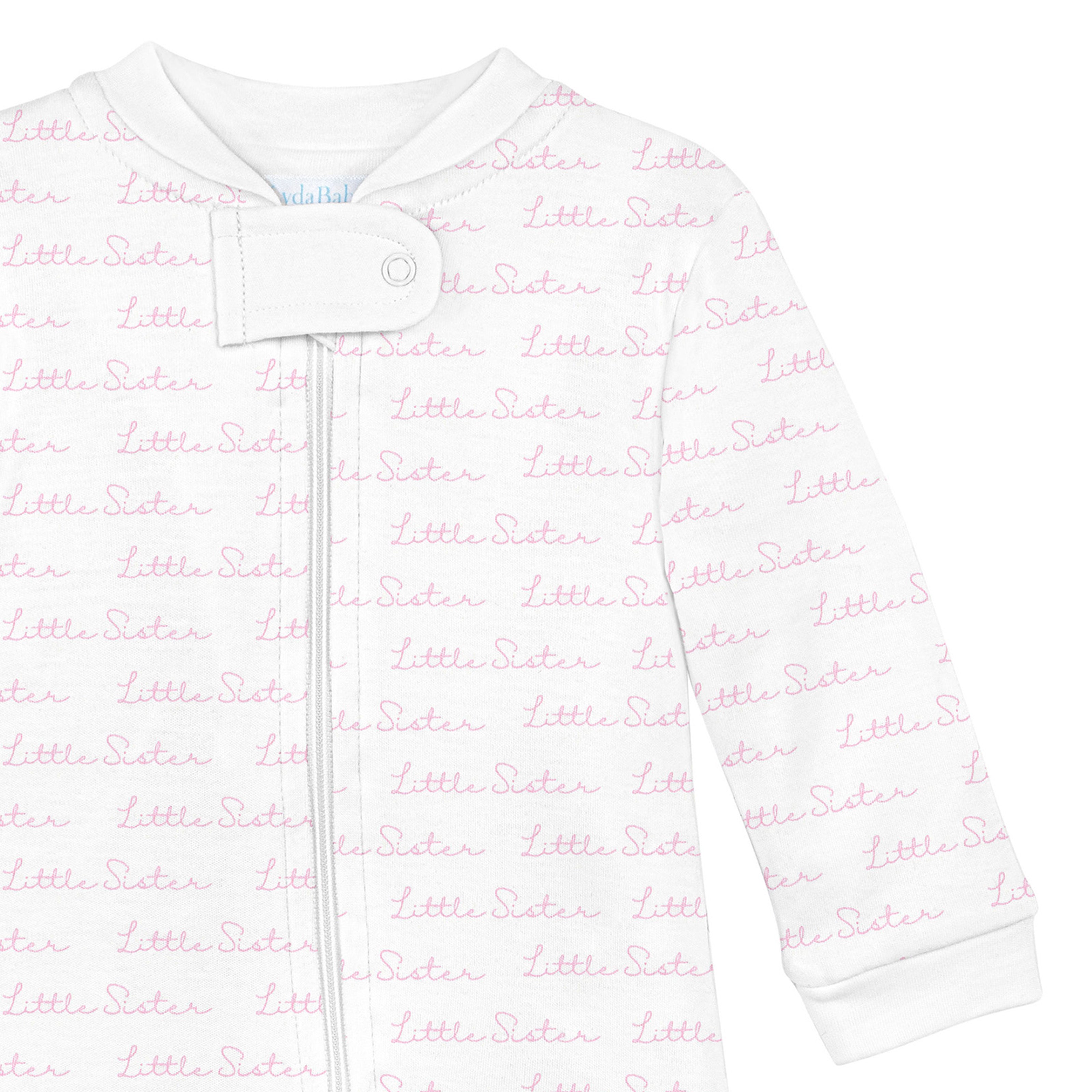 Little Sister Printed Zipper Footie | Baby Girl