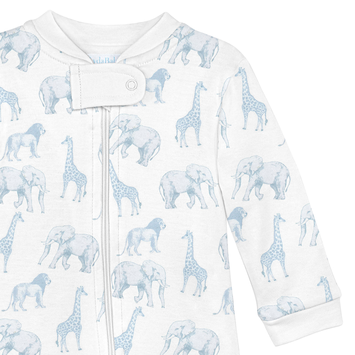 Safari Blue Printed Zipper Footie | Baby Boy