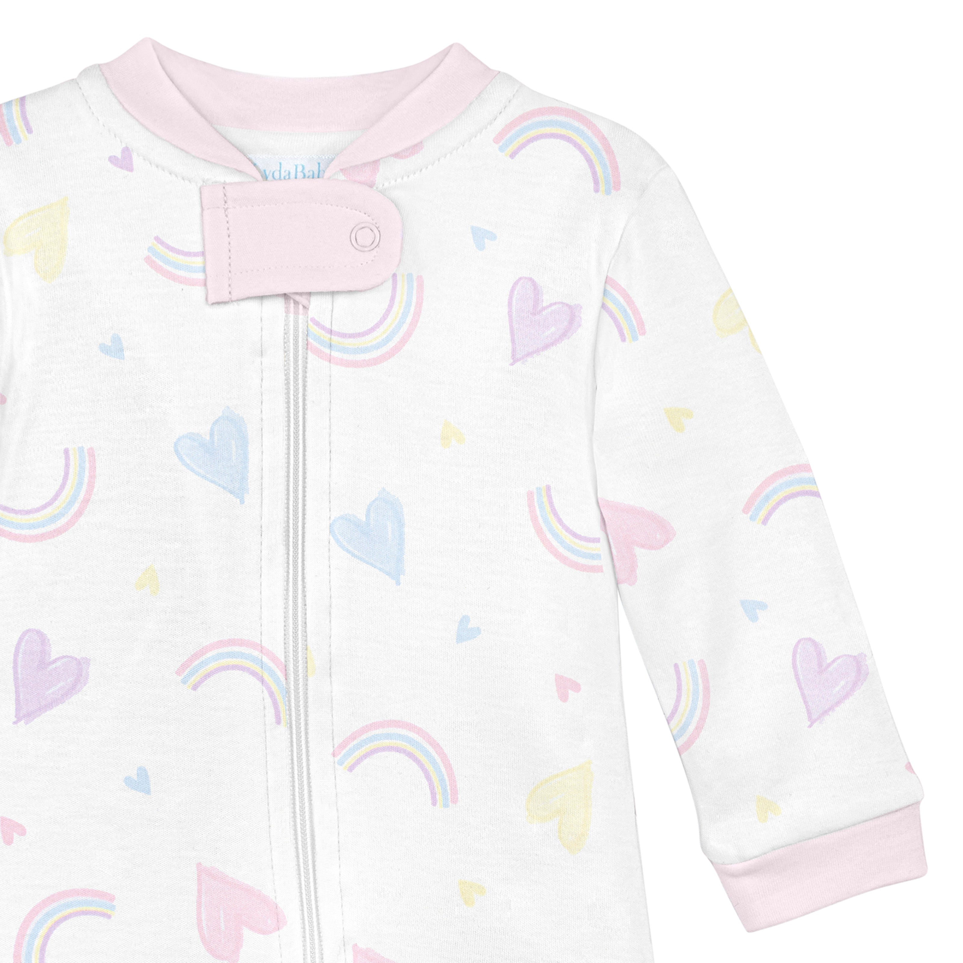 Hearts and Rainbows Printed Zipper Footie | Baby Girl