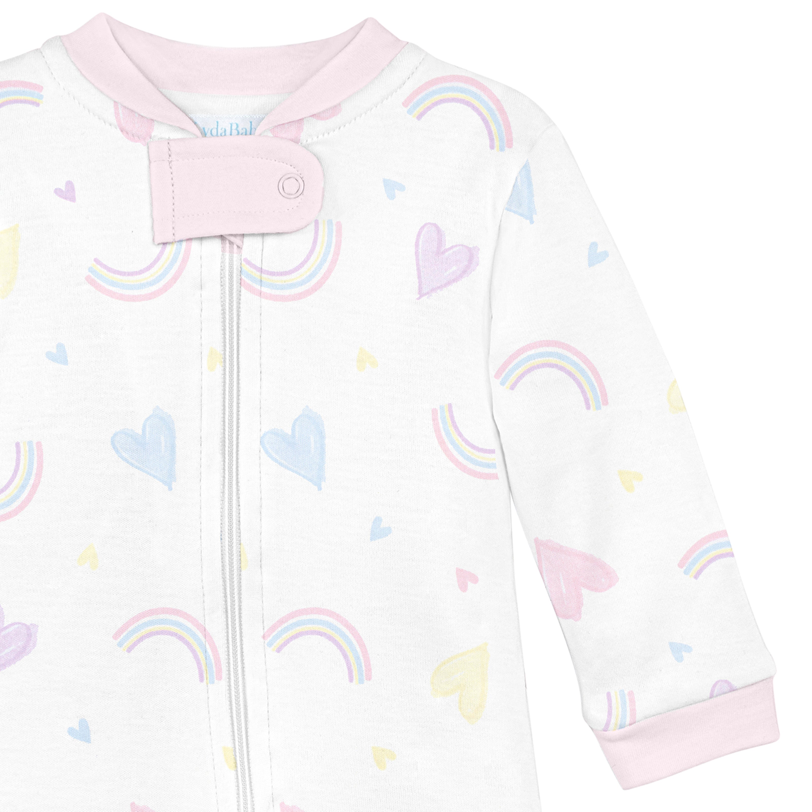 Hearts and Rainbows Printed Zipper Footie | Baby Girl