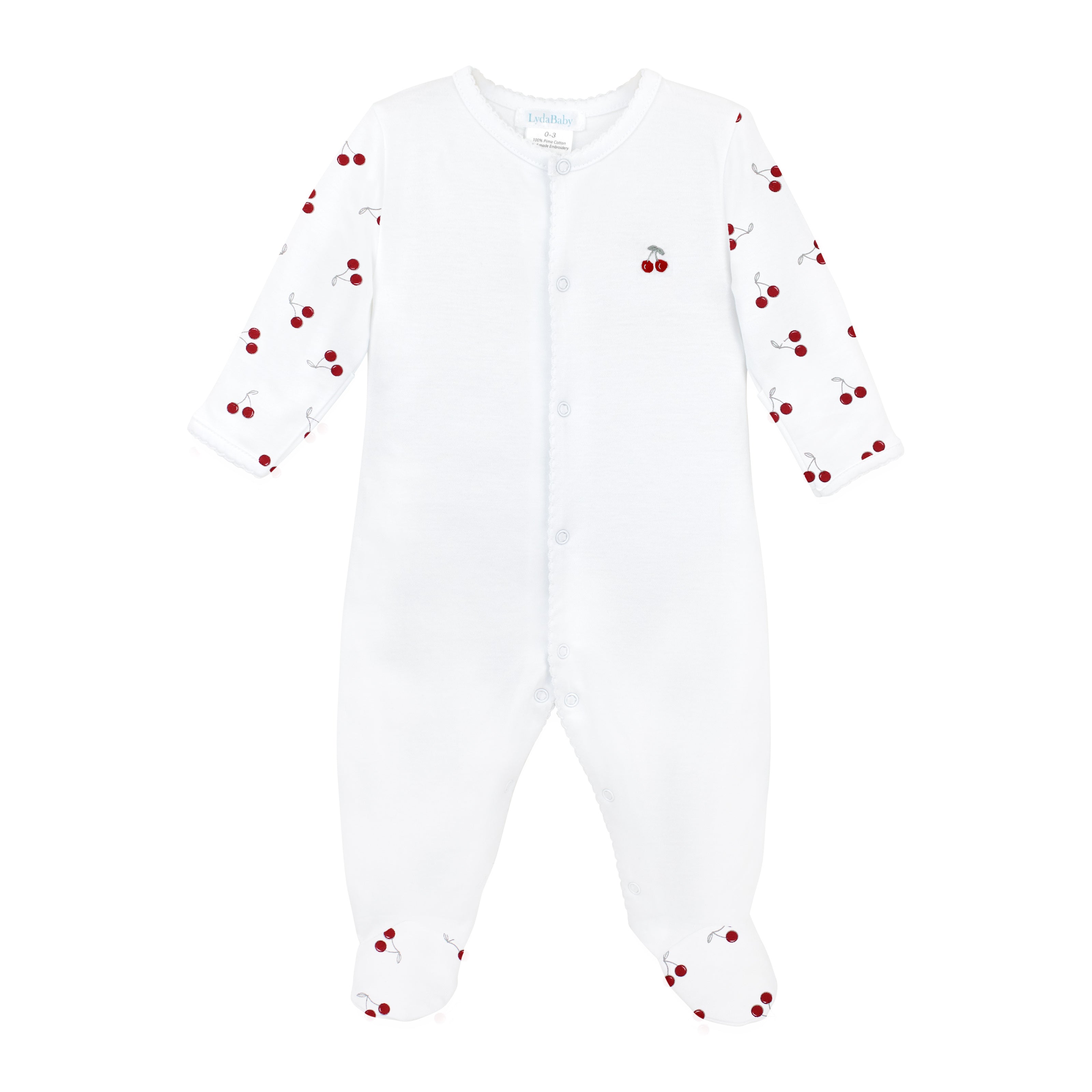 Cherries Embroidery and Printed Footie | Baby Girl
