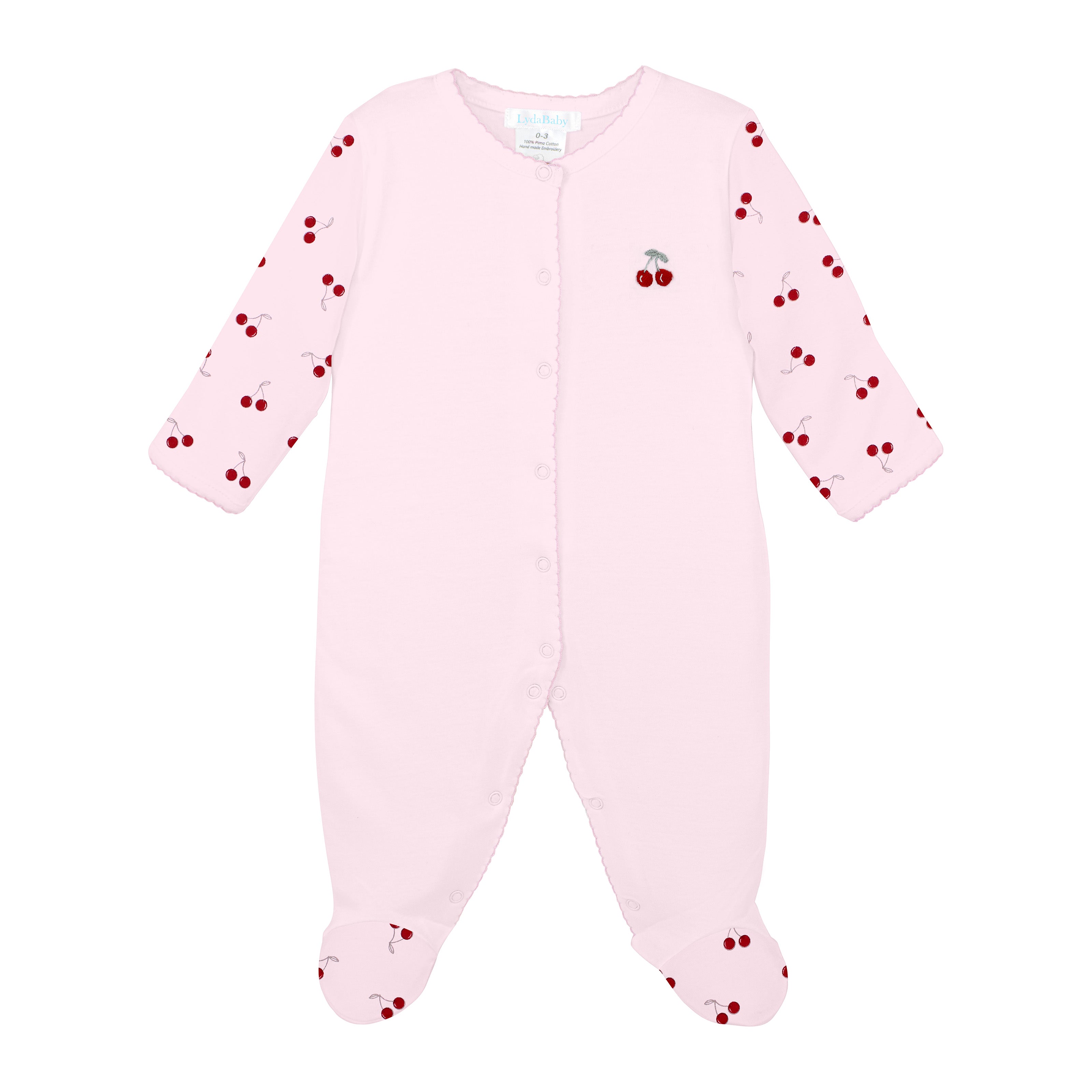 Sweet Cherries Embroidery and Printed Footie | Baby Girl