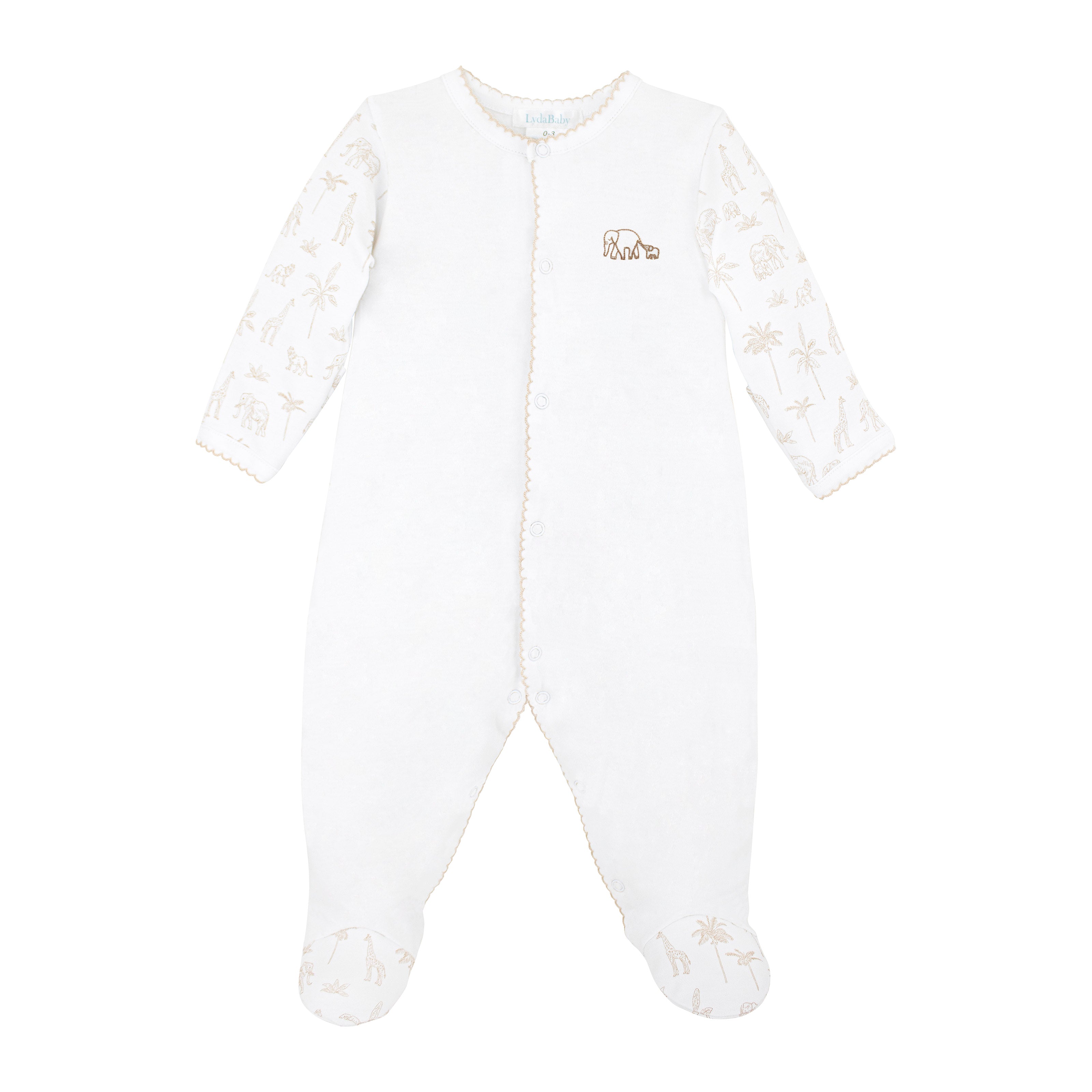 Safari Toile de Jouy Printed and Embroidery Footie | Baby Unisex