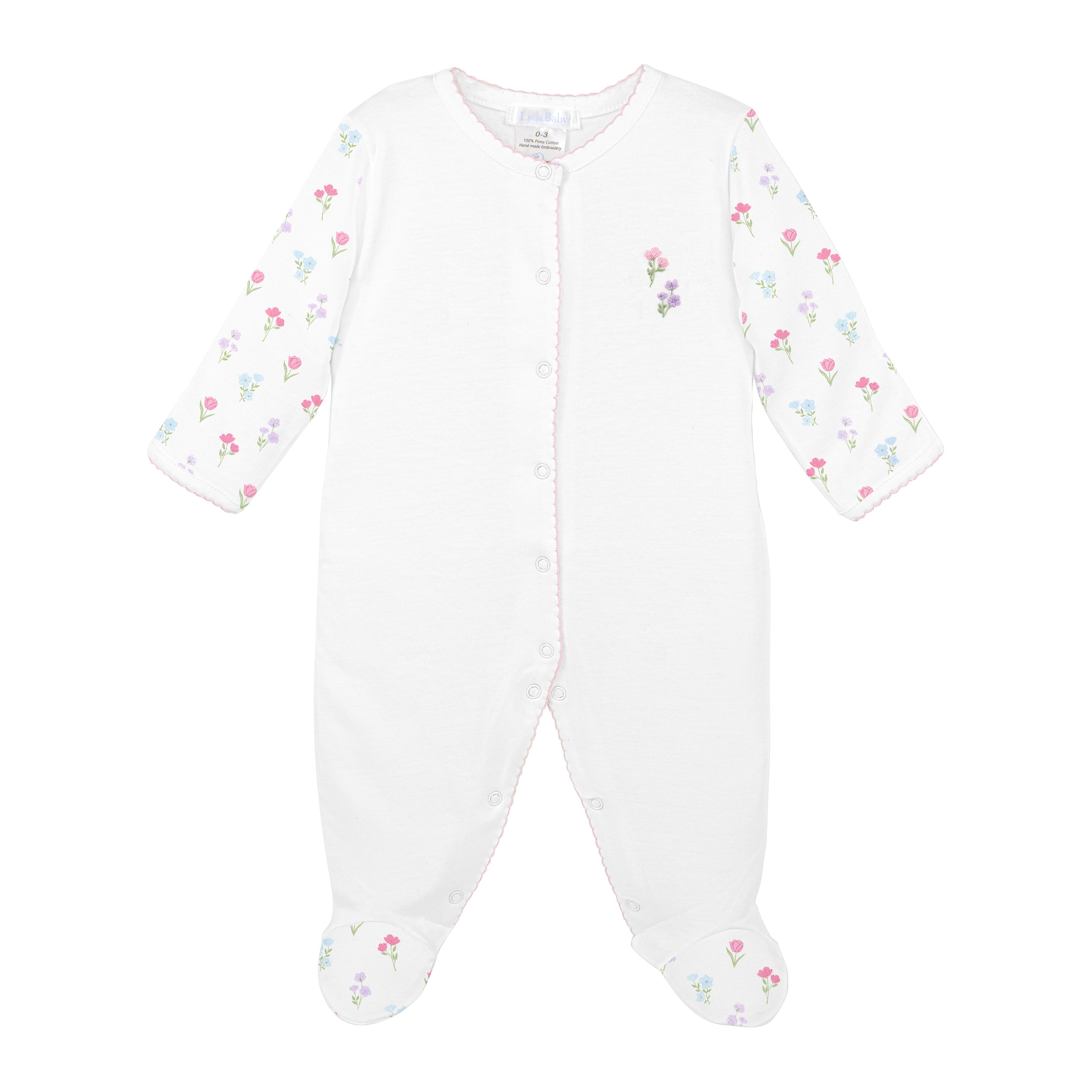 Wildflores Embroidery and Printed Footie | Baby Girl