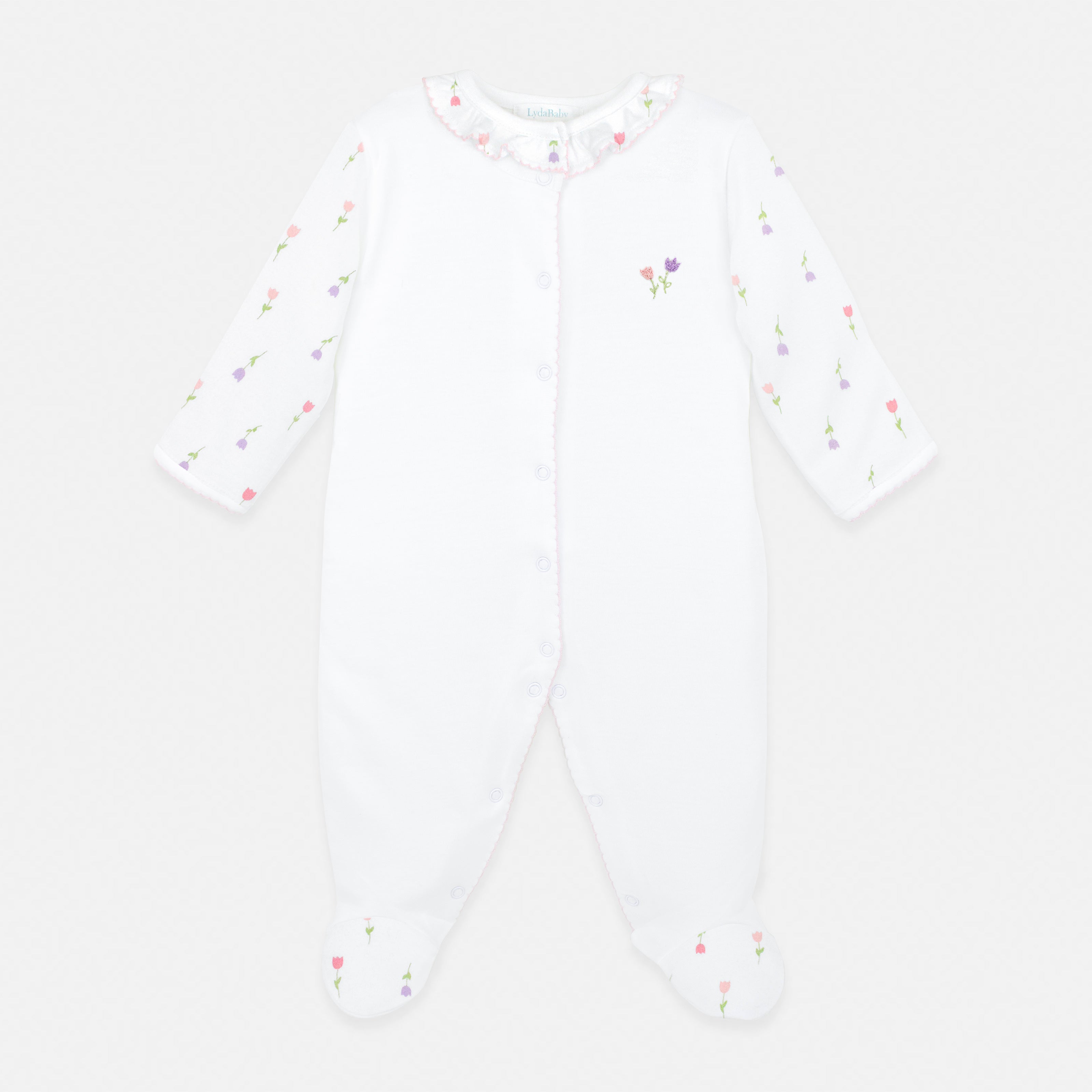 Bloom Tulips Embroidery and Printed Footie | Baby Girl