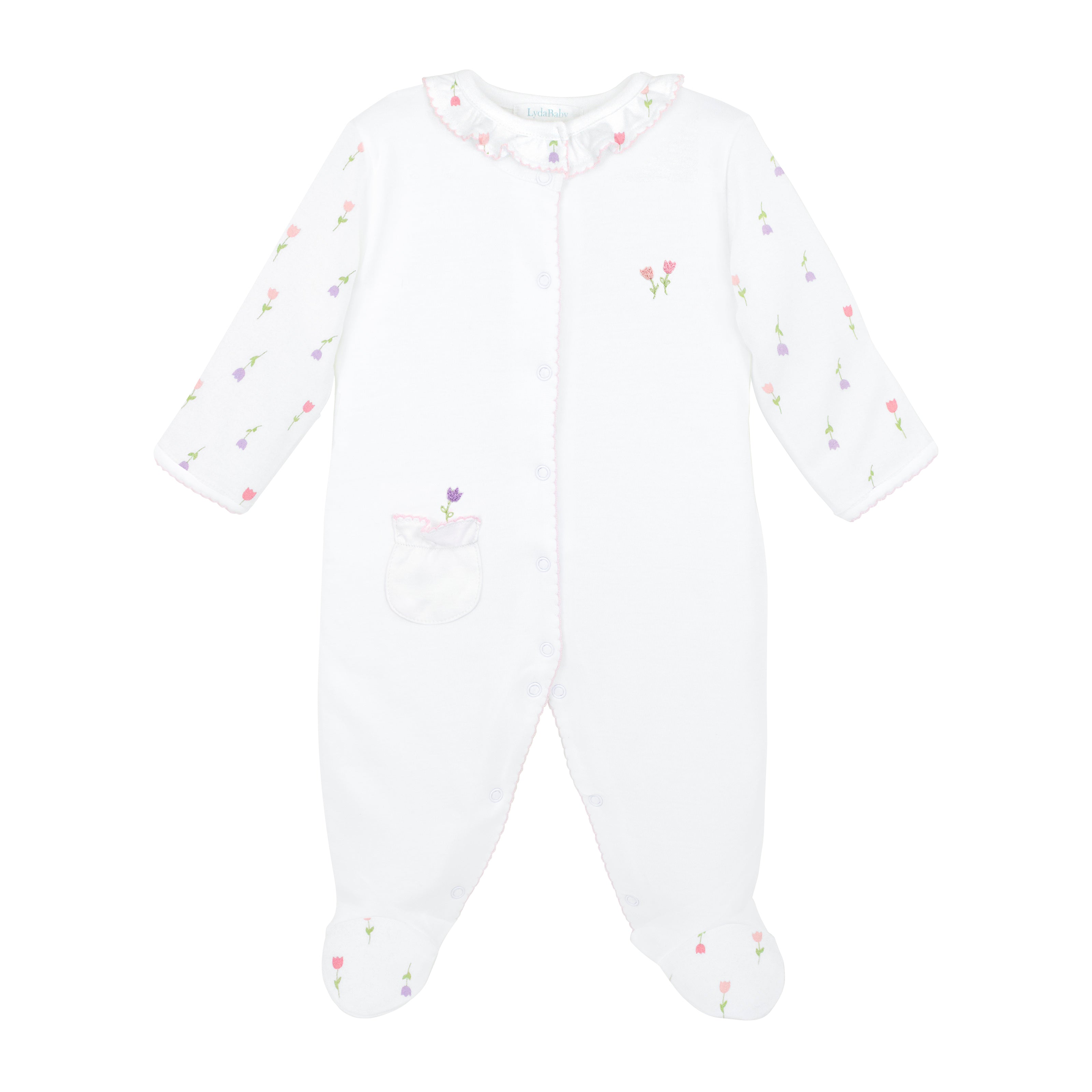 Bloom Tulips Embroidery and Printed Footie | Baby Girl