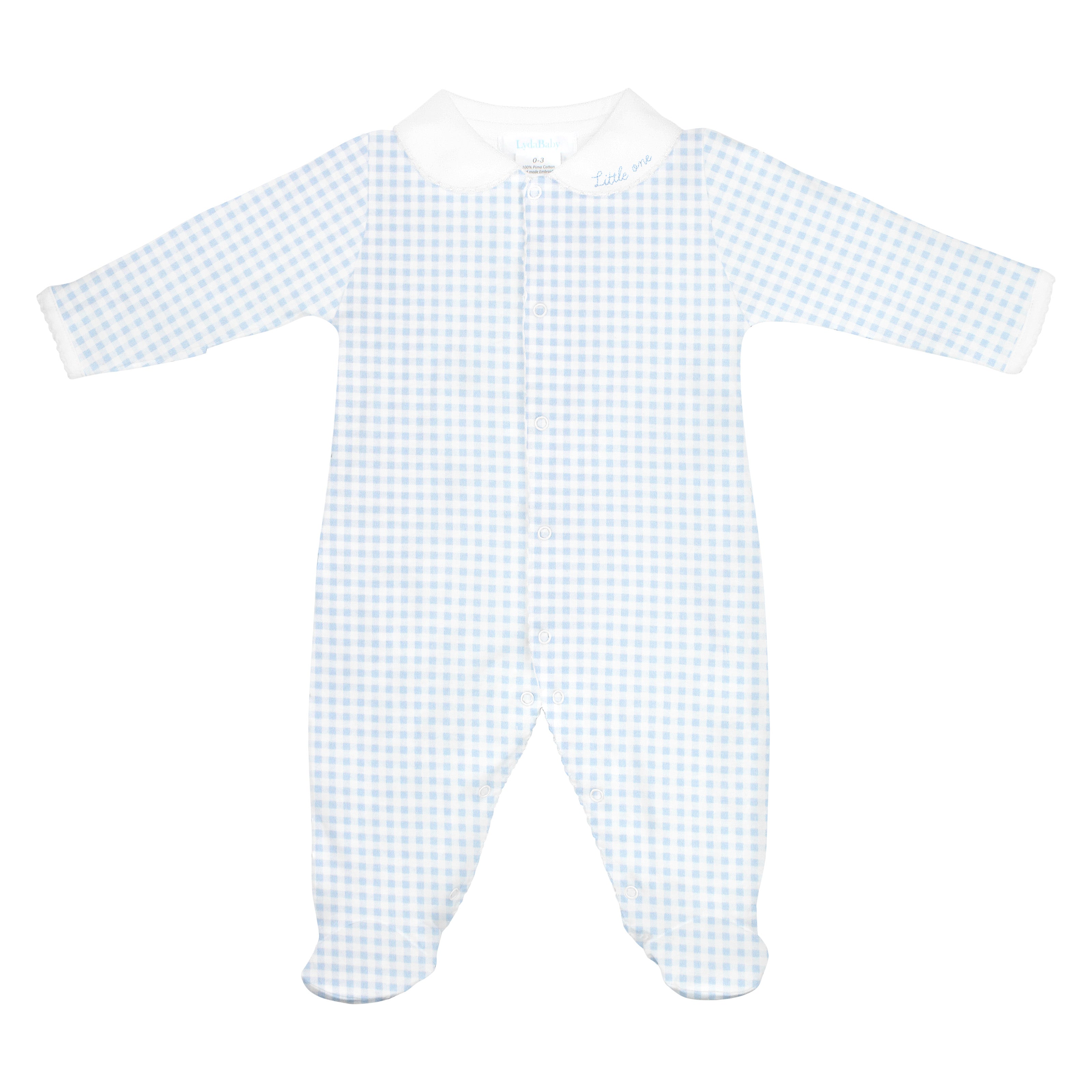 Light Blue Gingham Embroidery and Printed Footie | Baby Boy