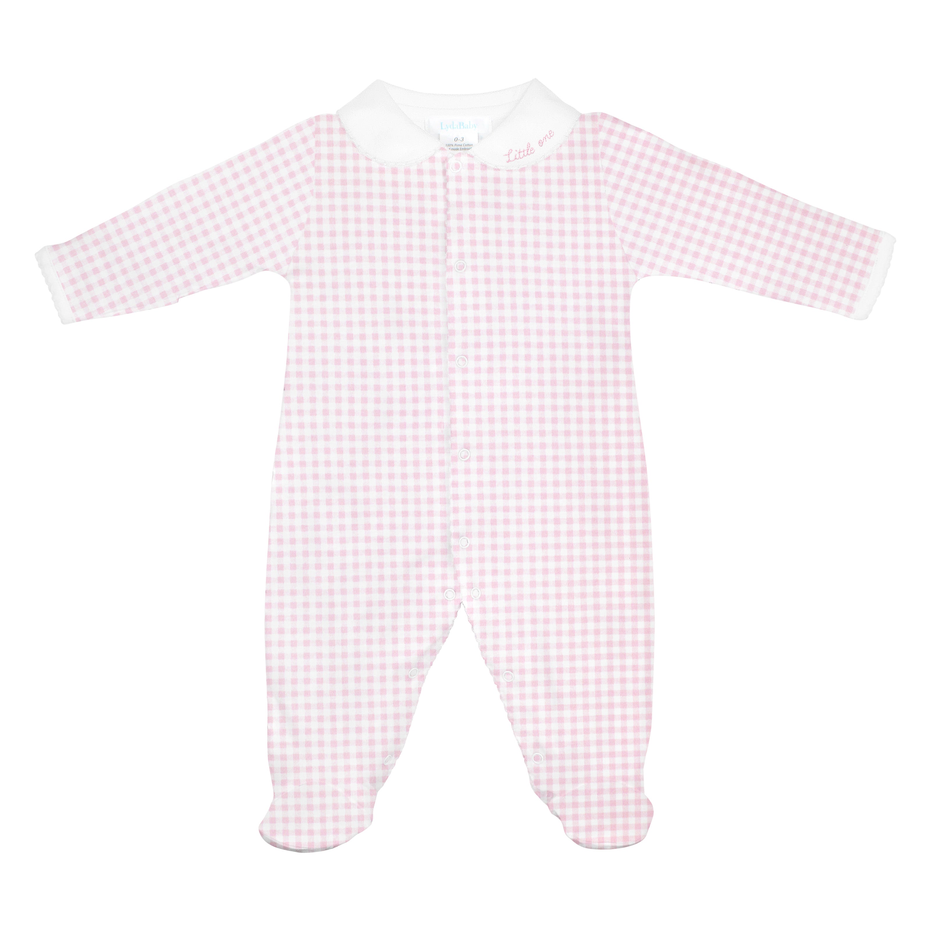 Pink Gingham Embroidery and Printed Footie | Baby Girl