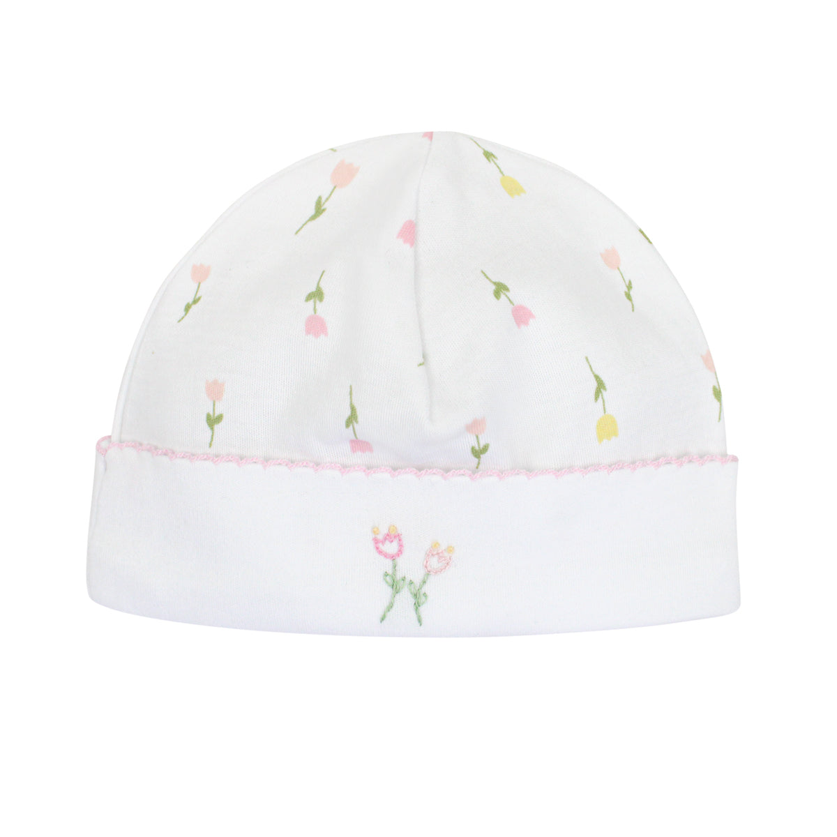 Tulip Flowers Embroidery and Printed Hat | Baby Girl