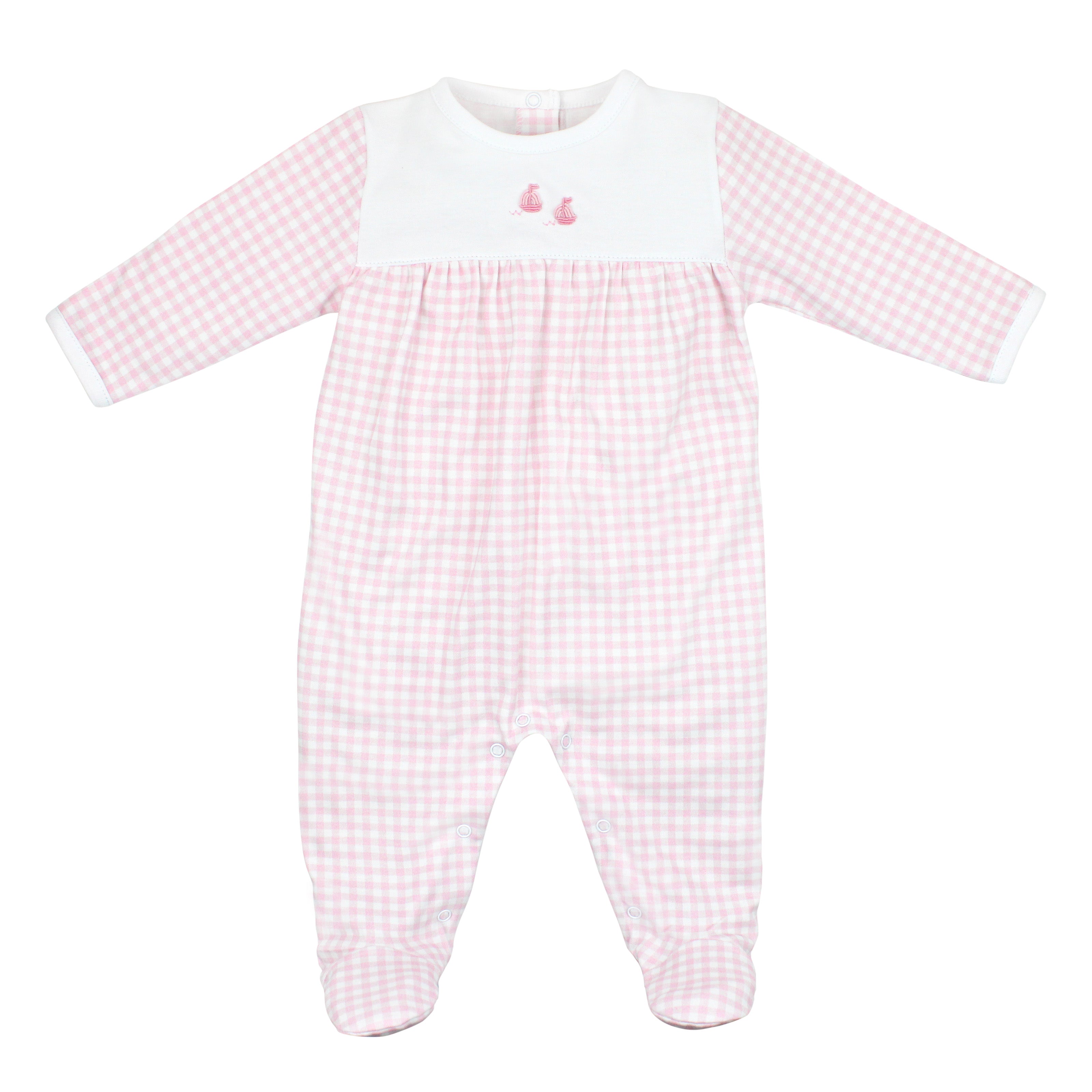 Gingham and Boats Embroidery and Printed Footie | Baby Girl