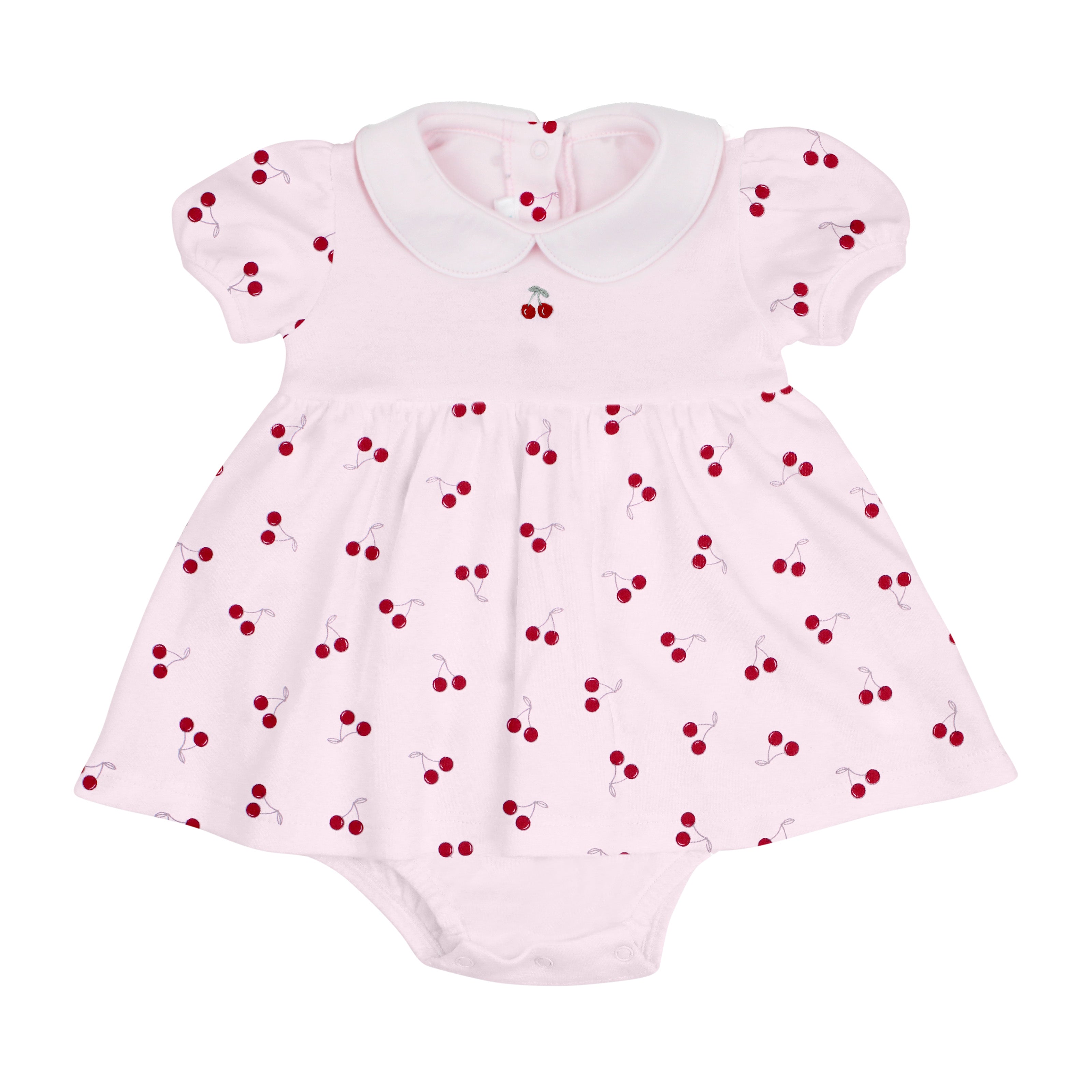 Sweet Cherries Embroidery and Printed Dress | Baby Girl