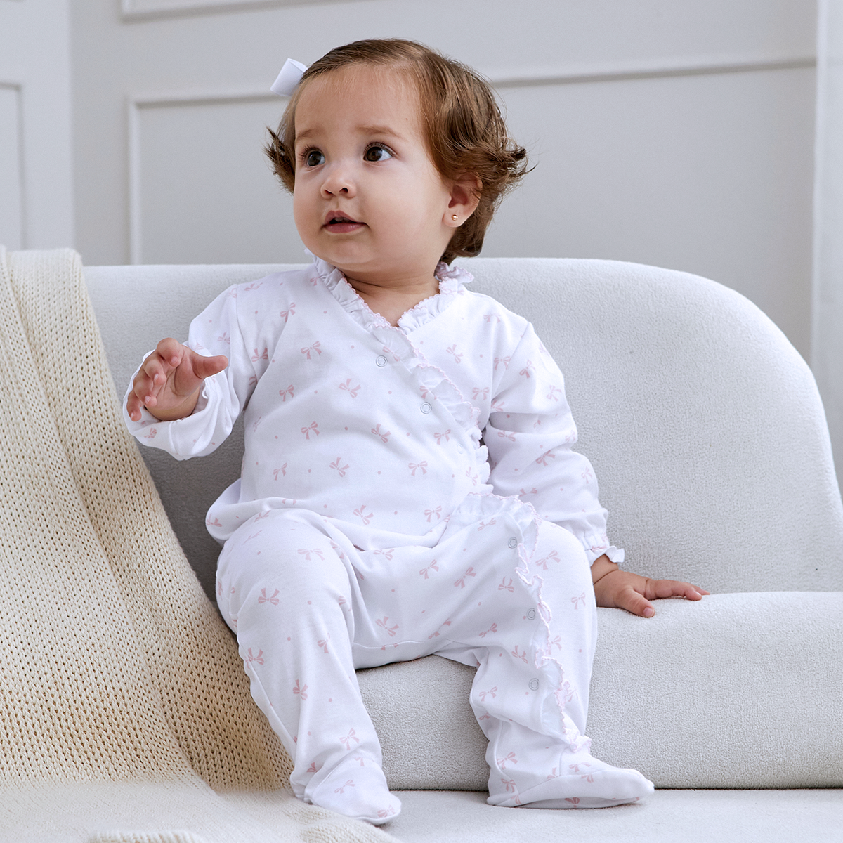 Pink Bows Printed Footie | Baby Girl