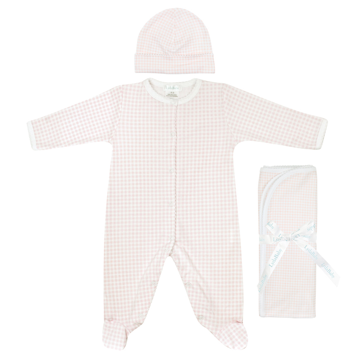 Pink Vichy Embroidery Set 3 Pieces | Baby Girl