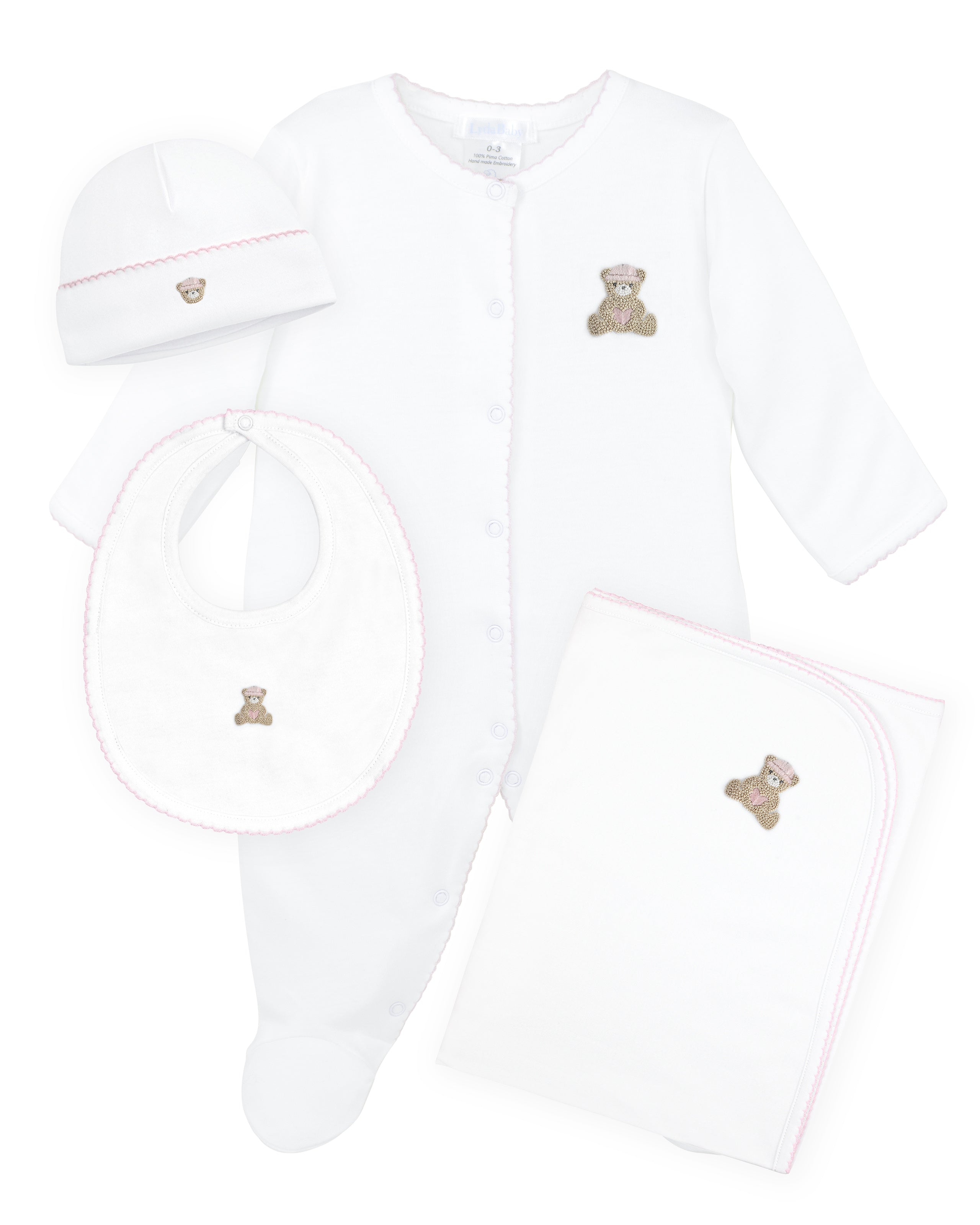 Love Teddy Embroidery Set 4 Pieces | Baby Girl
