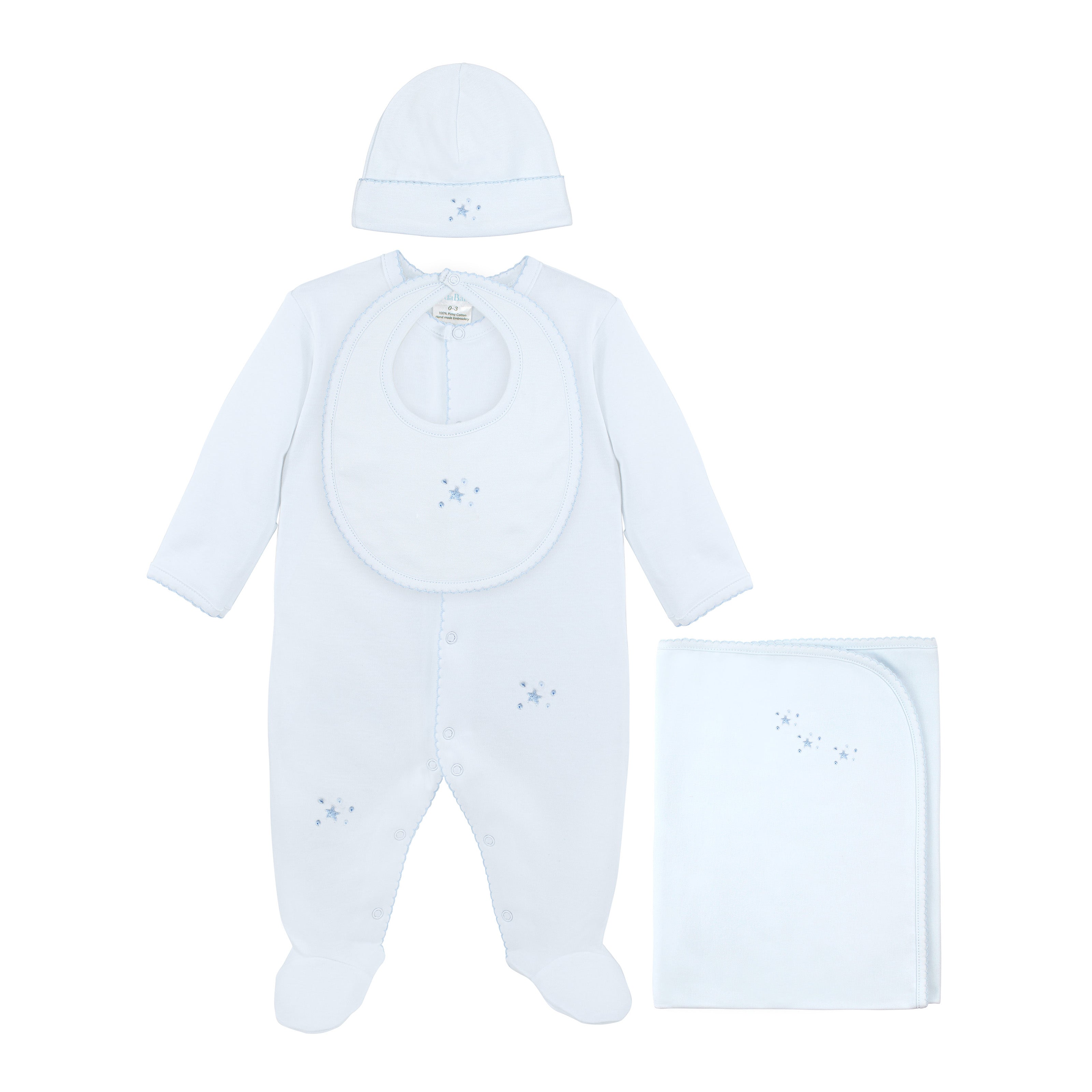 Lightblue Bubble Stars Embroidery Set 4 Pieces | Baby Boy