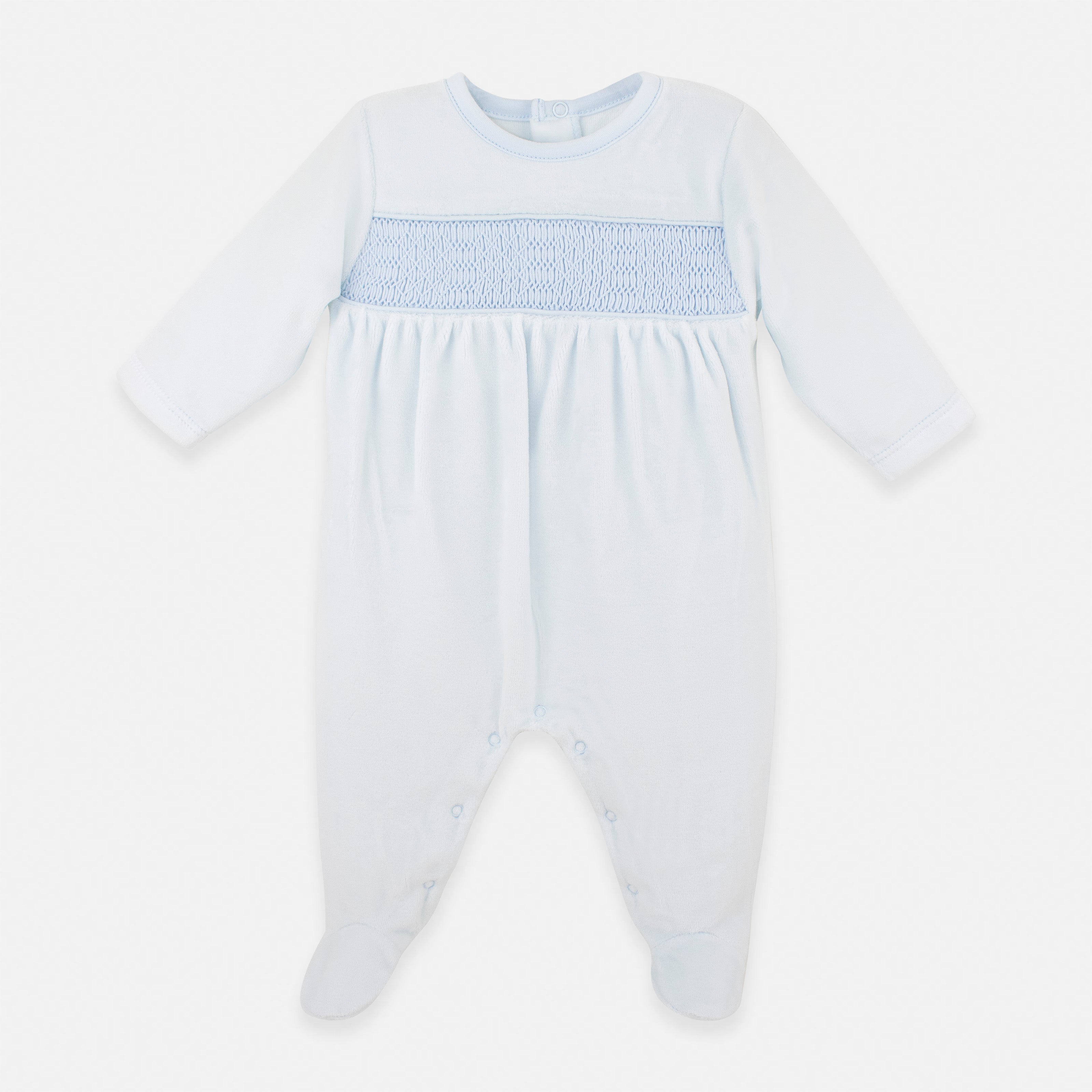 Smock Velour Light Blue Cotton Collection Footie