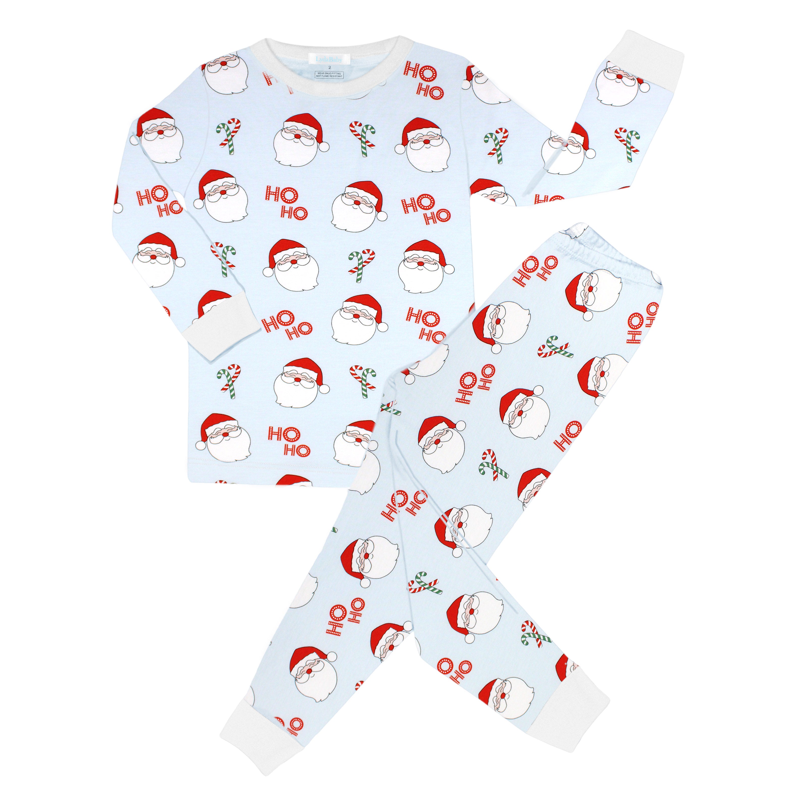 Baby boy Christmas pajamas in Pima cotton with Ho Ho Santa print, light blue