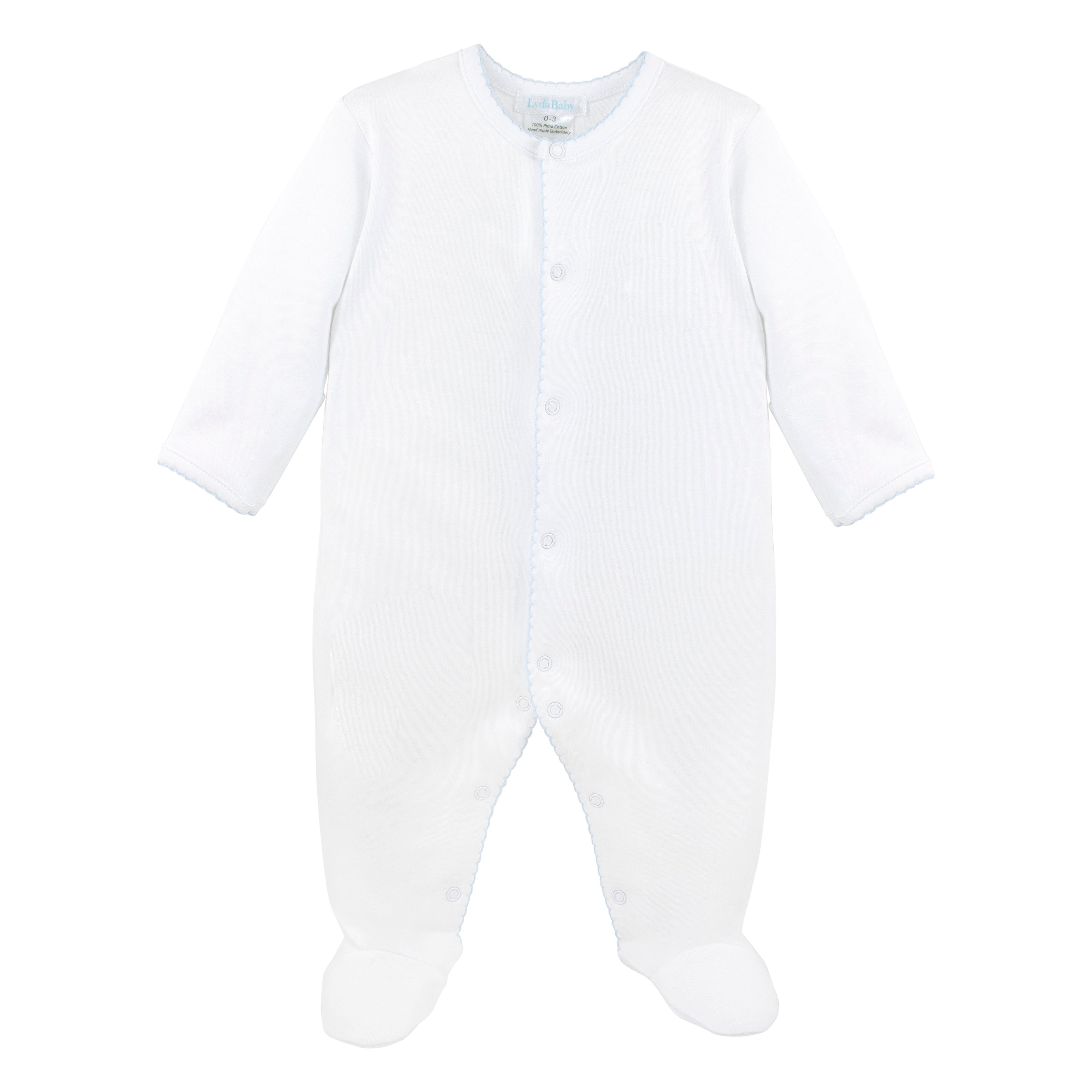  Essential baby boy footie in breathable Pima cotton — luxury baby clothing for newborns, perfect for baby shower gifts or organic baby essentials.

