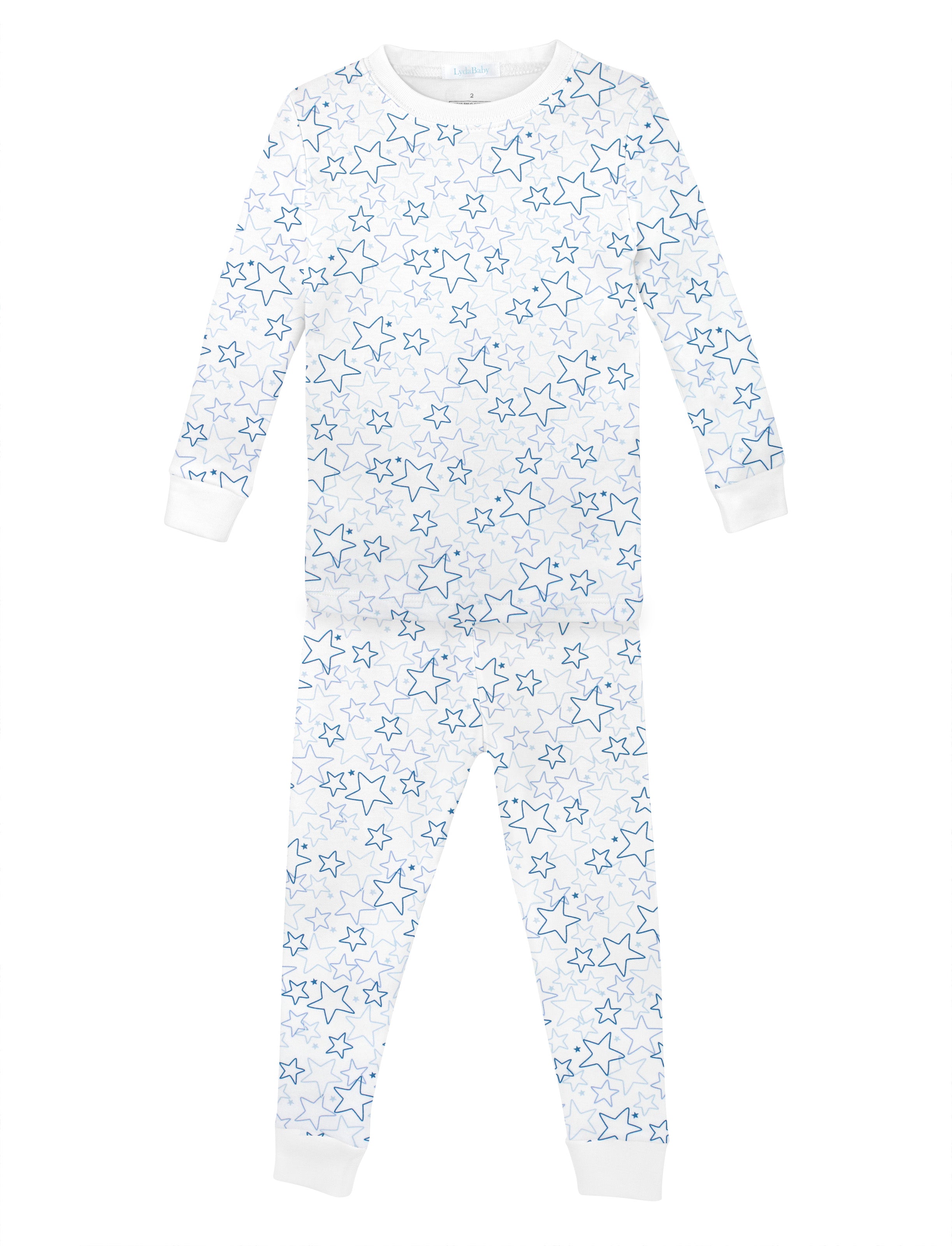 Soft baby boy pajama set in Peruvian Pima cotton with 'Dooble stars' print — breathable and hypoallergenic luxury sleepwear from boutique baby clothing collections.