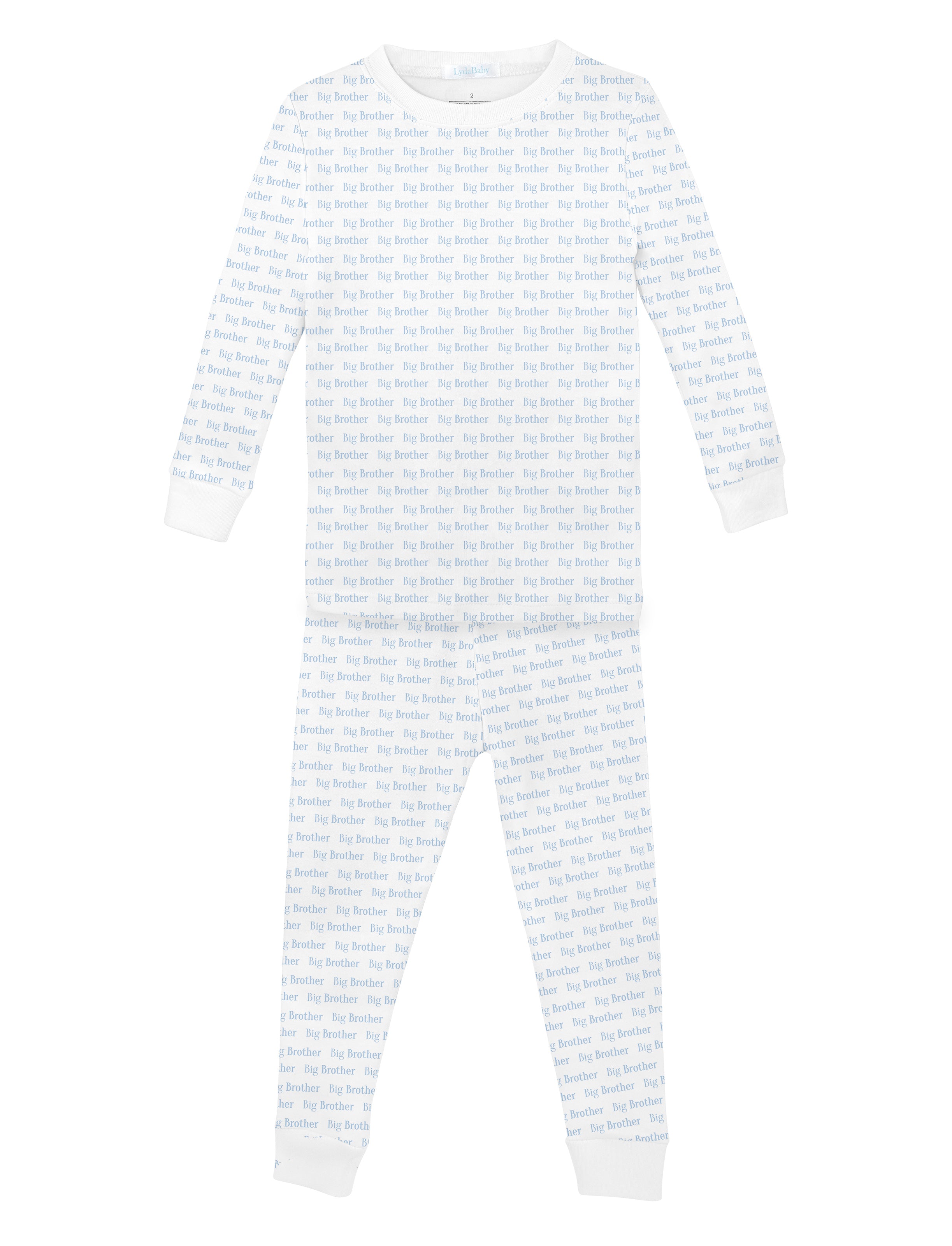 Soft baby boy pajama set in Peruvian Pima cotton with 'My big brother' print — breathable and hypoallergenic luxury sleepwear from boutique baby clothing collections.
