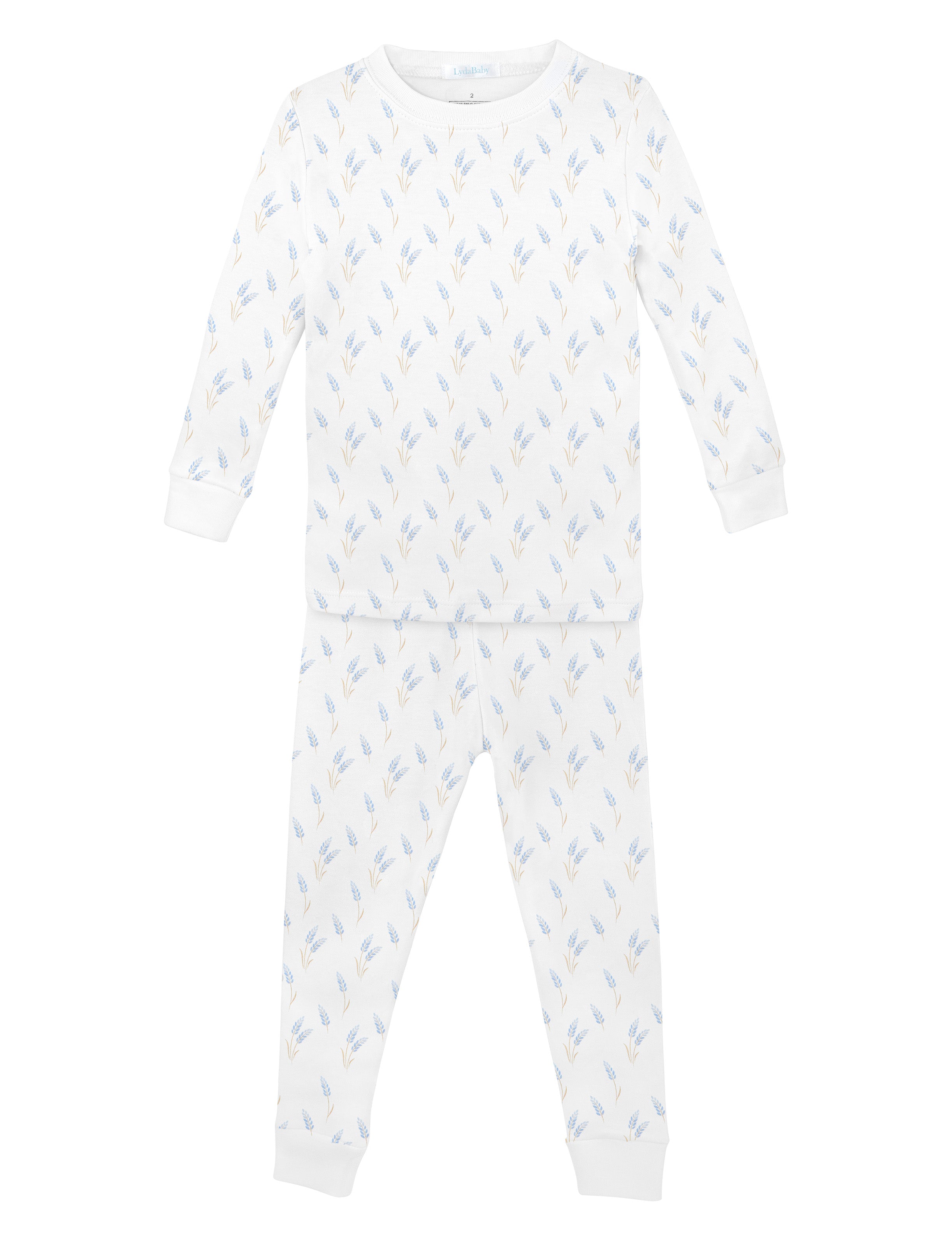 Soft baby boy pajama set in Peruvian Pima cotton with 'Wheat spikes' print — breathable and hypoallergenic luxury sleepwear from boutique baby clothing collections.