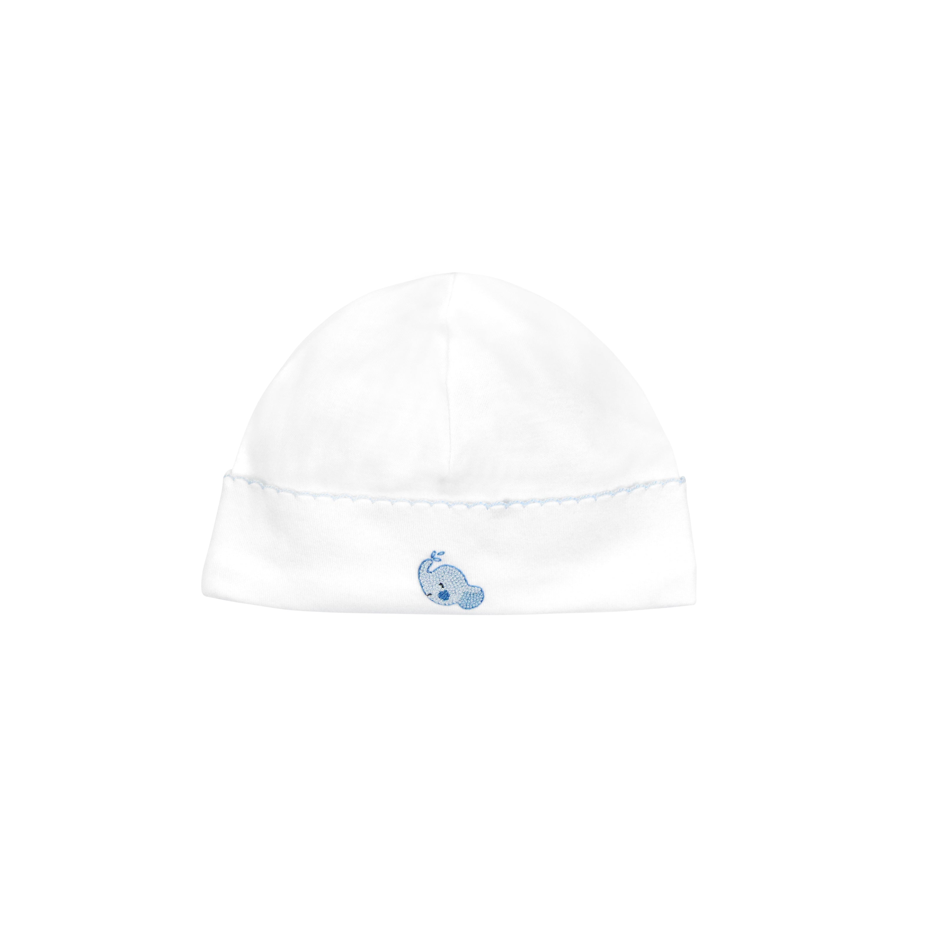  Gentle baby elephant hand embroidery on baby boy hat made with premium Peruvian Pima cotton — breathable, soft, and skin-friendly.
