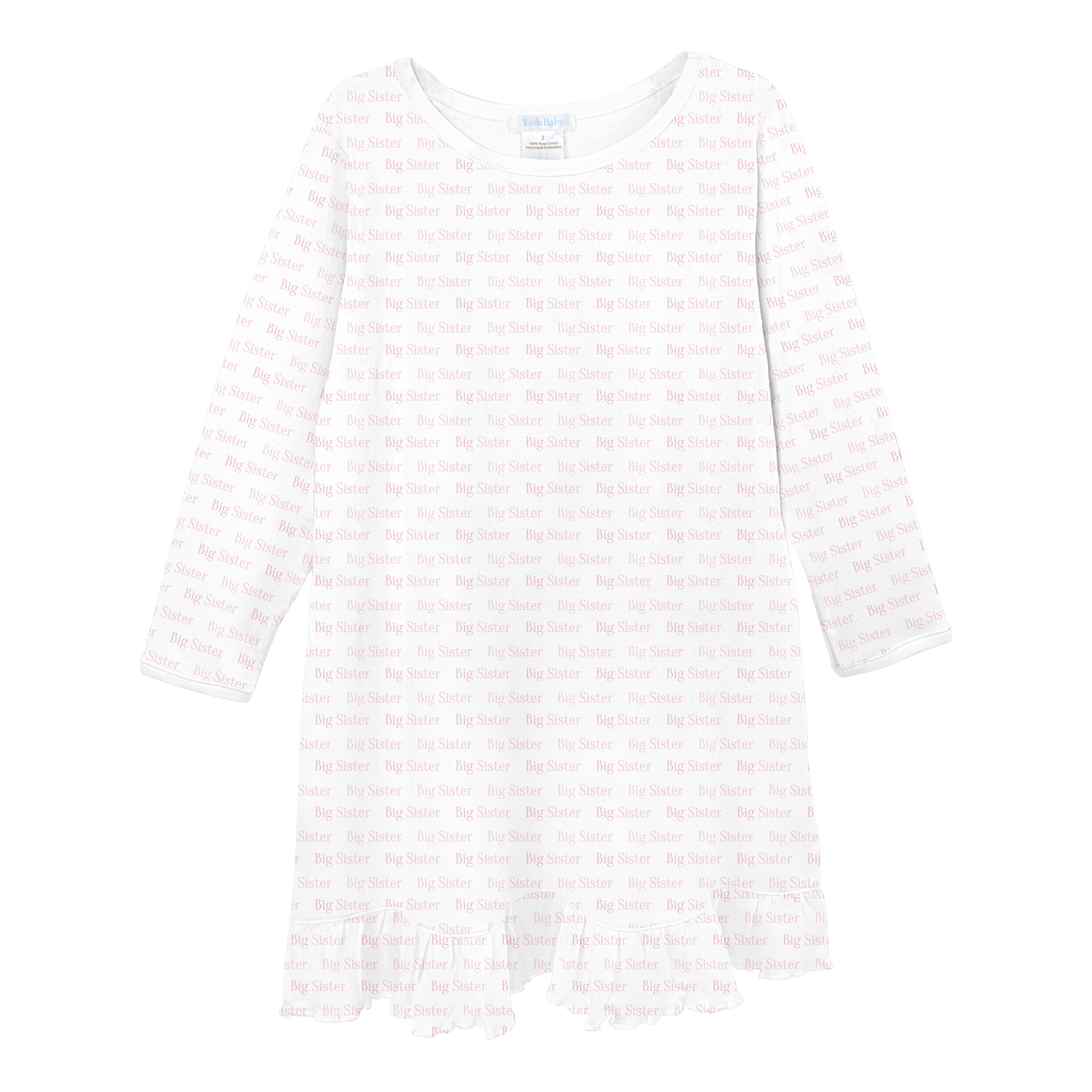 Breathable baby pajama dress in premium Peruvian Pima cotton featuring cute “My Big Sister” text print — designed for delicate, sensitive skin.