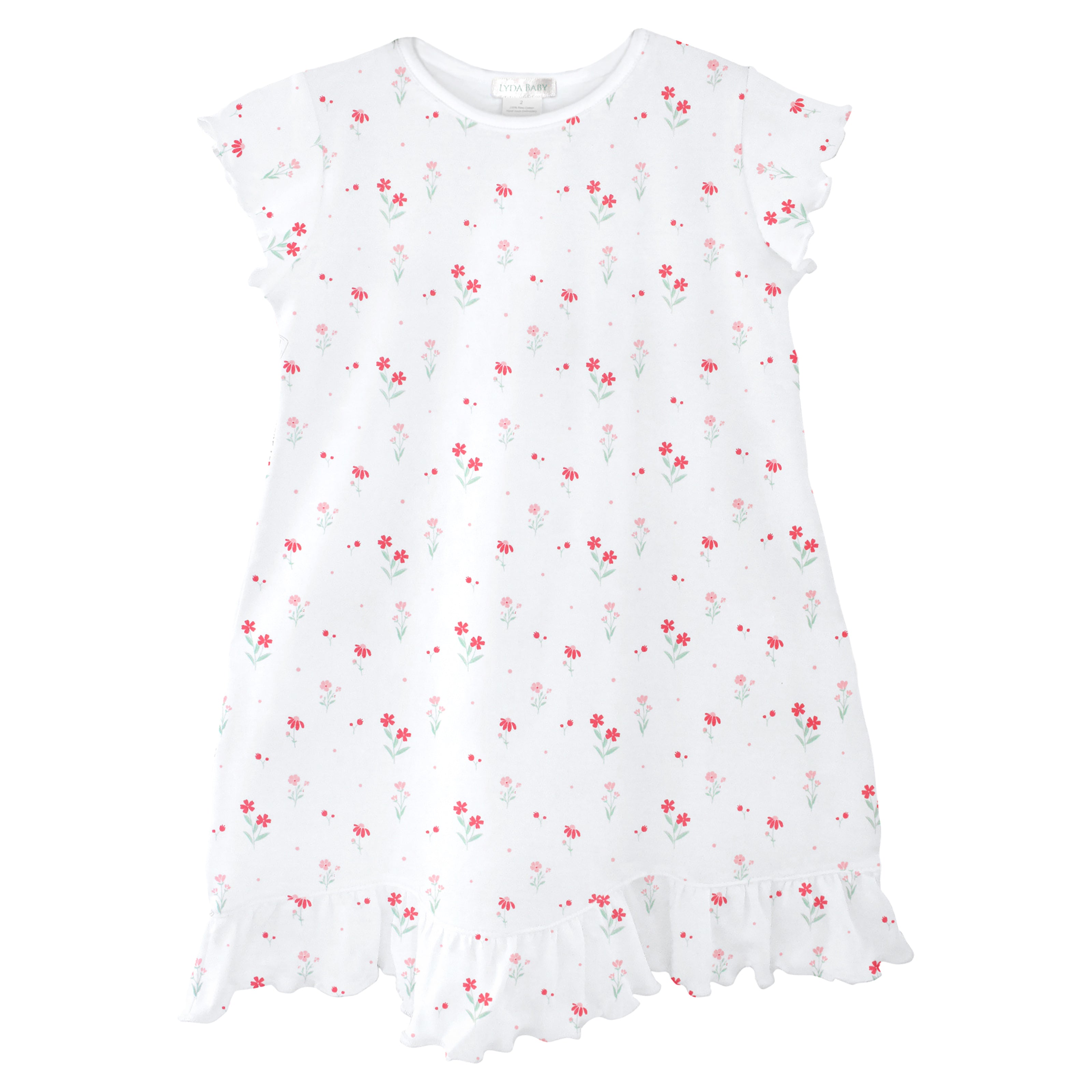 Soft and breathable baby girl pajama dress in premium Peruvian Pima cotton, featuring a delicate vertical flowers print — ideal for newborns and sensitive skin.
