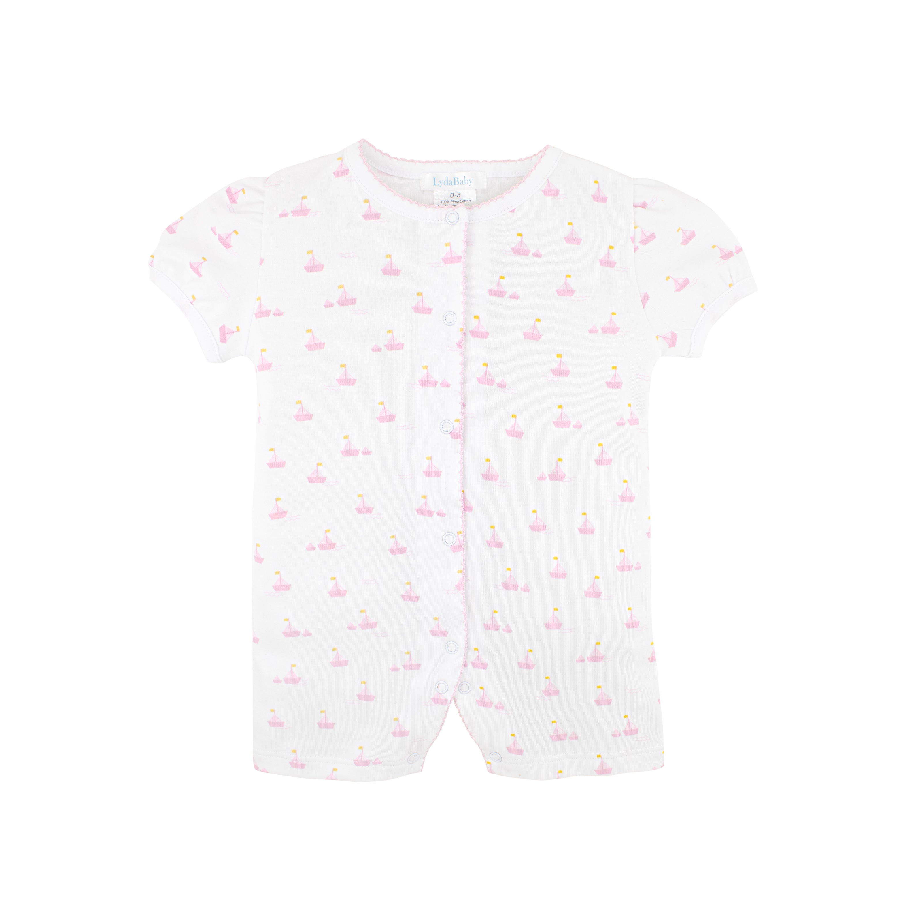 Baby girl romper with pink boat prints, soft and breathable newborn outfit