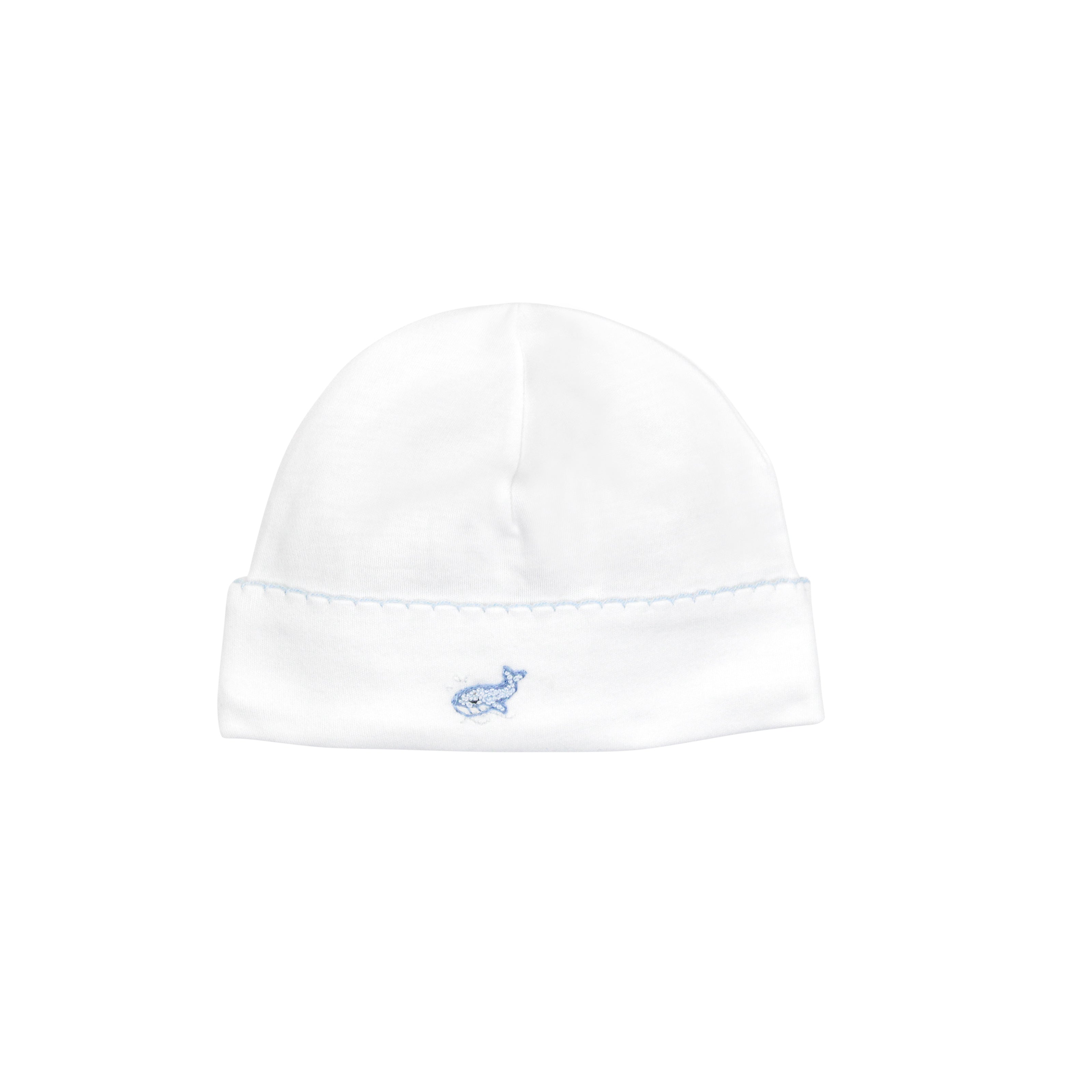  Cute baby whale hand embroidery on baby boy hat crafted with organic Peruvian Pima cotton — breathable, soft, and perfect for sensitive skin.
