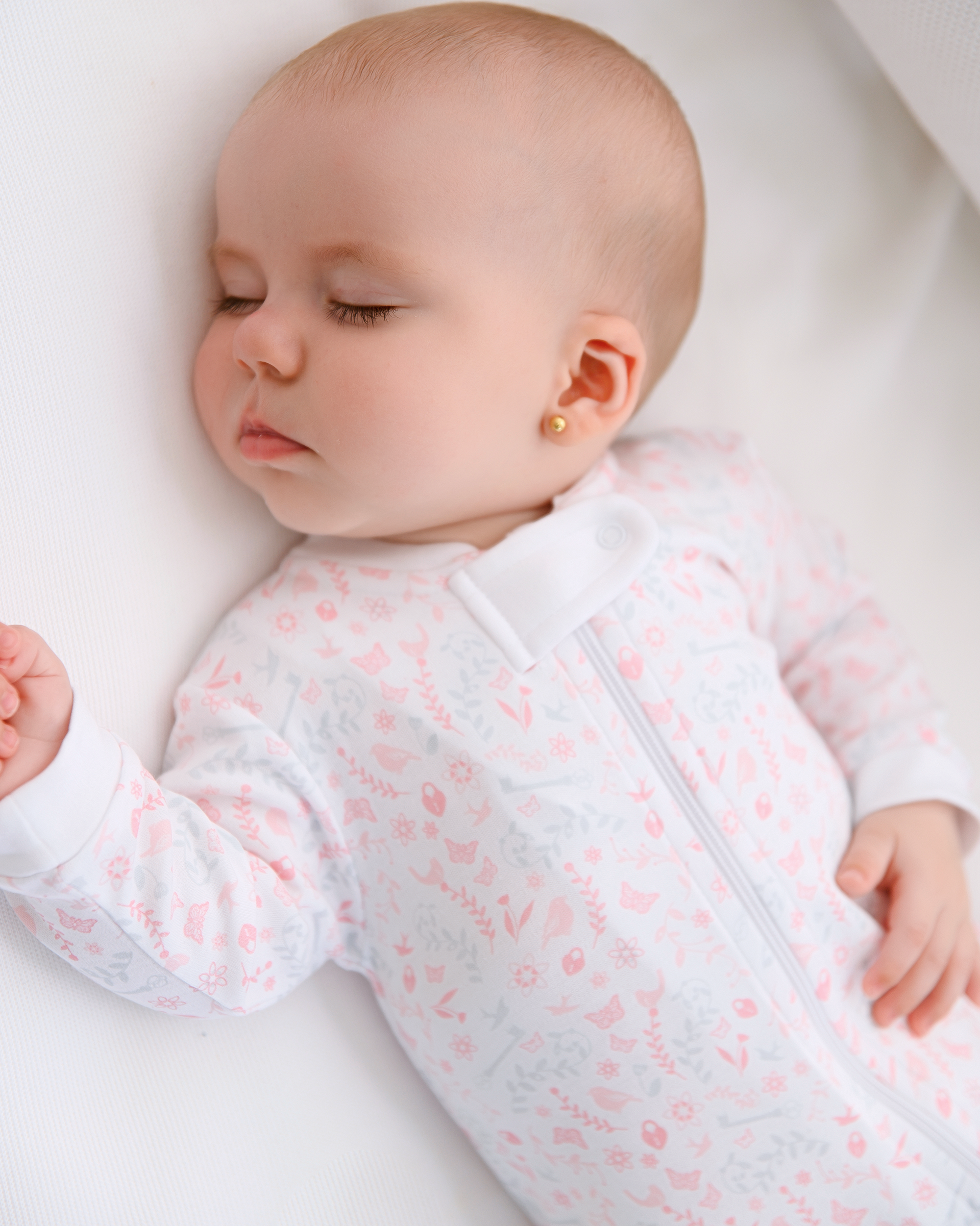 Birds and Flowers Printed Zipper Footie | Baby Girl