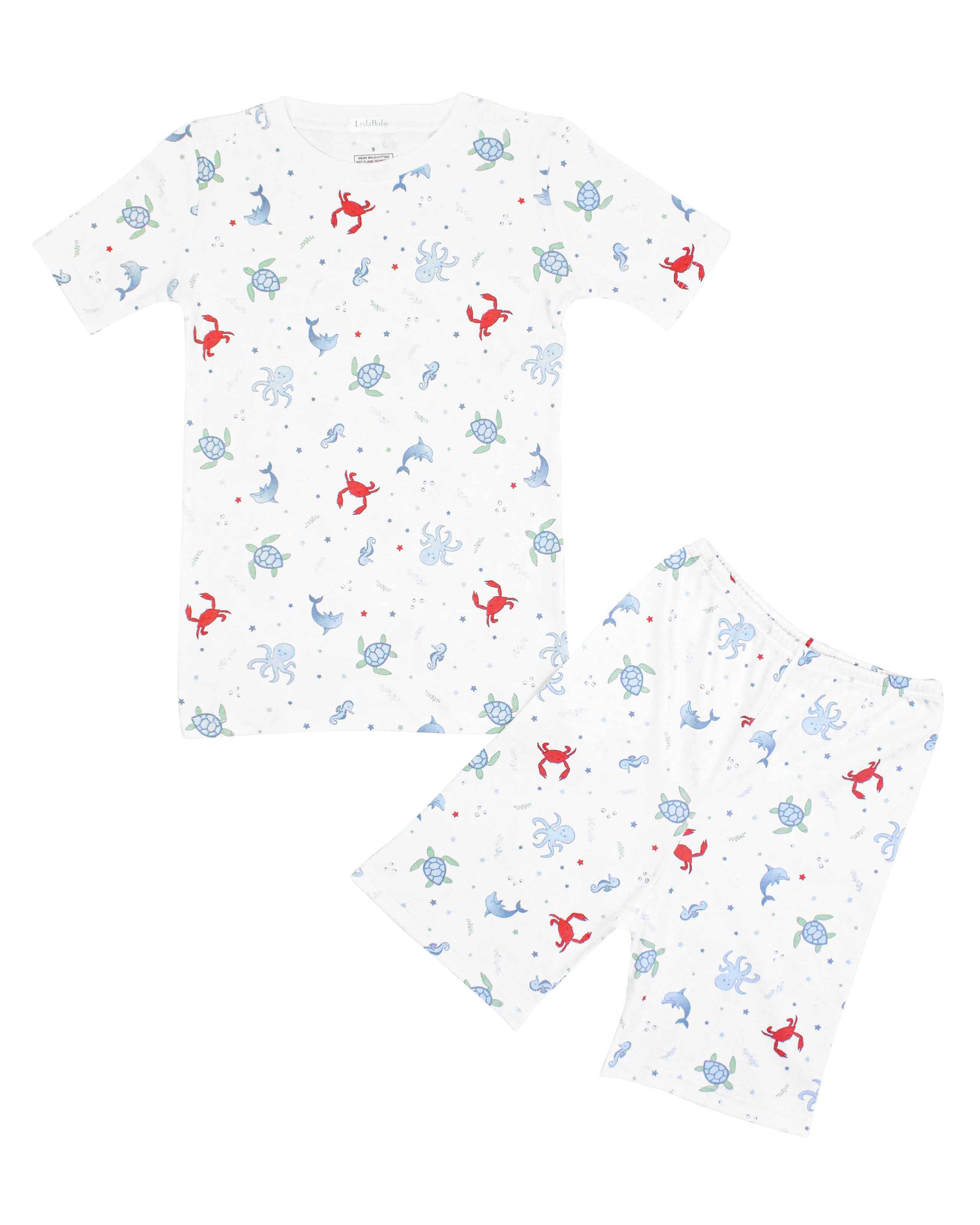 Summer pajama set with short pants for baby boy in printed Peruvian Pima cotton featuring 'Under the sea' design — ultra-soft, breathable, and hypoallergenic sleepwear, ideal for luxury boutique baby clothes.