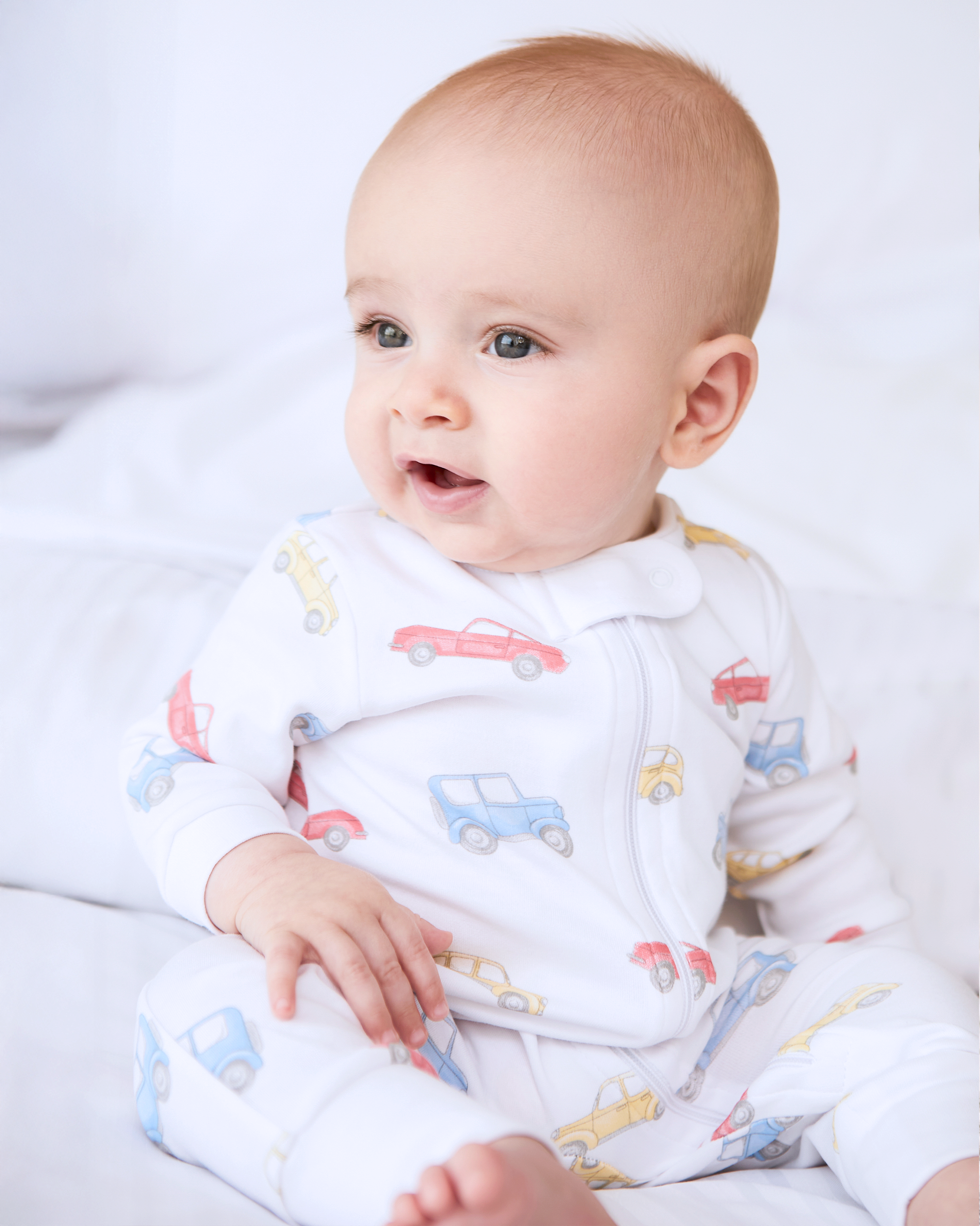 Watercolor Cars Printed Zipper Footie | Baby Boy