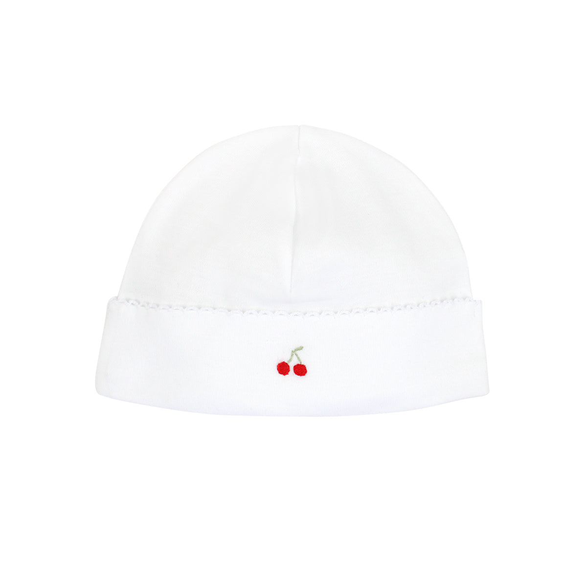  Sweet baby girl hat hand-embroidered with cute cherries on organic Peruvian Pima cotton — breathable, soft, and made for delicate skin.

