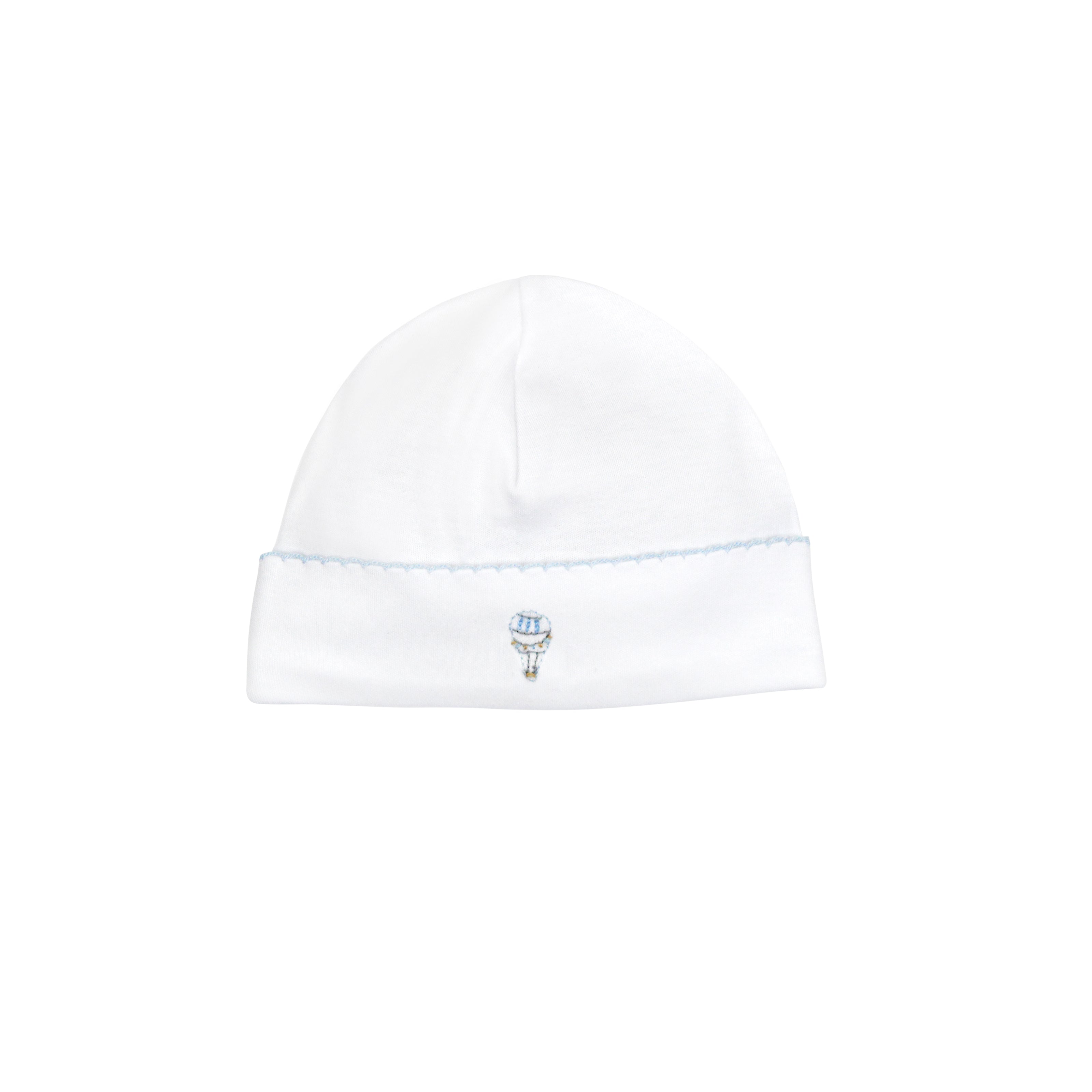  Delicate fly away motif hand-embroidered on baby boy hat crafted from organic Peruvian Pima cotton — breathable, soft, and gentle.