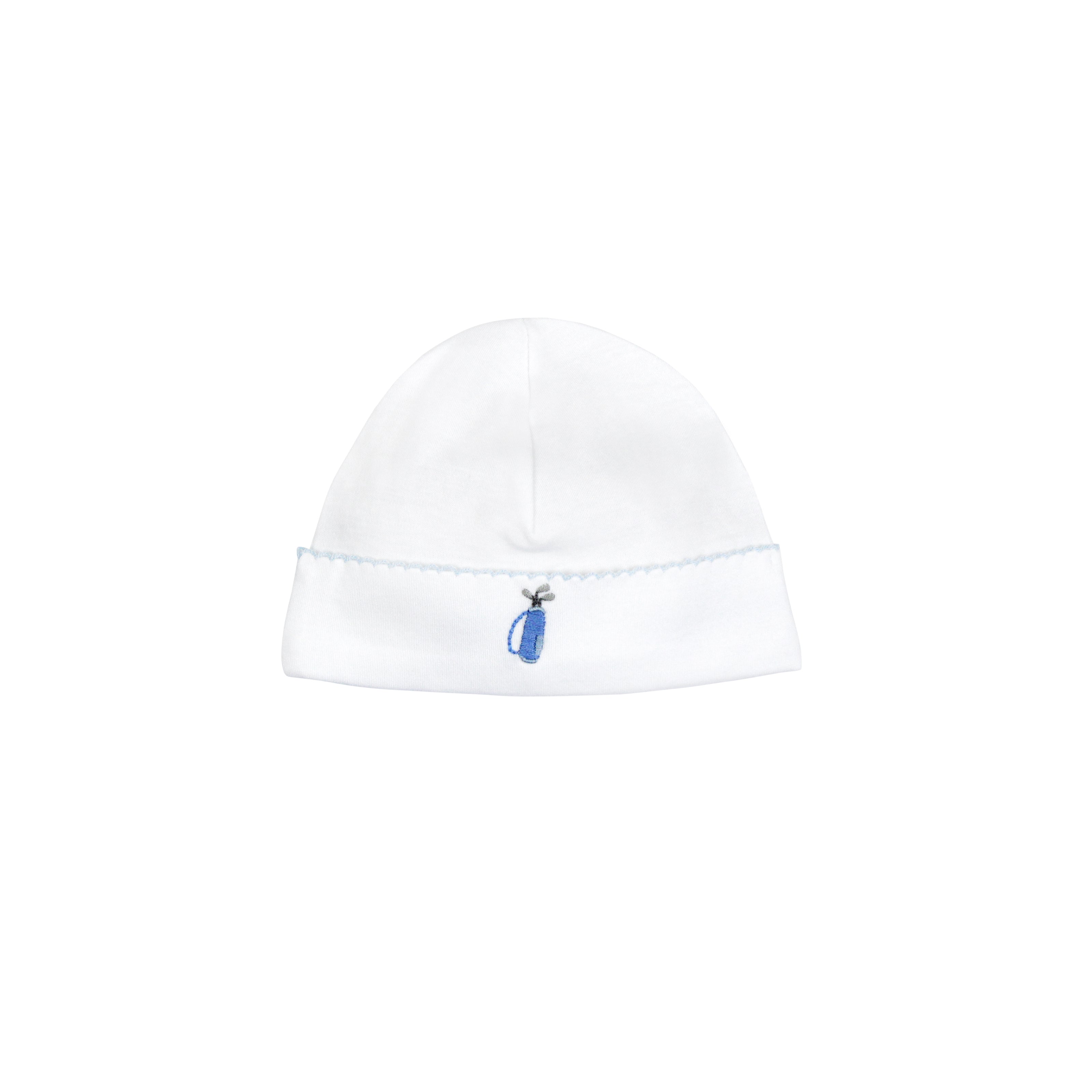  Playful lets golf hand embroidery on baby boy hat made with premium Peruvian Pima cotton — breathable, soft, and perfect for sensitive skin.
