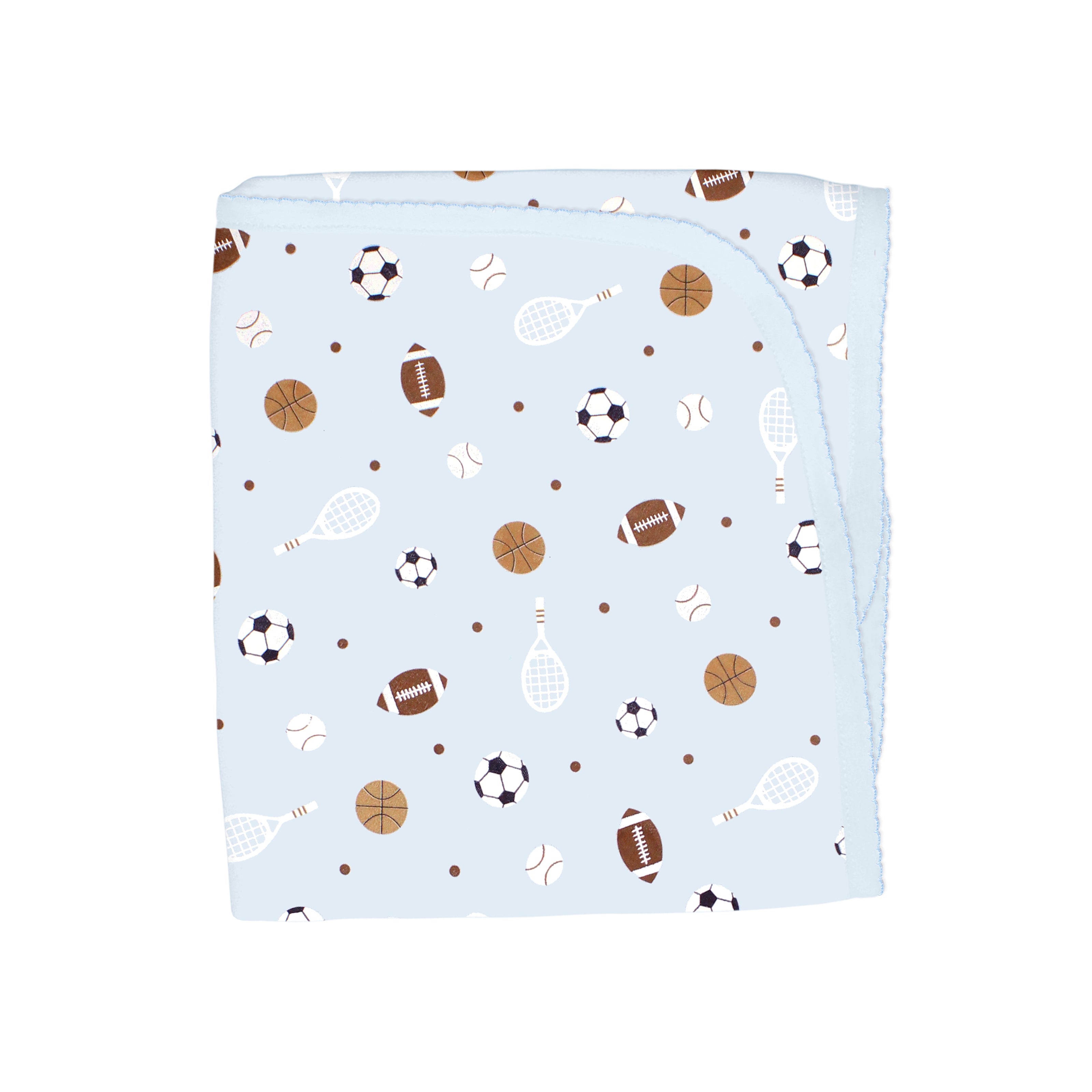  Ultra-soft baby boy blanket in premium Peruvian Pima cotton with sporty stars and balls print — perfect for breathable, skin-safe comfort.
