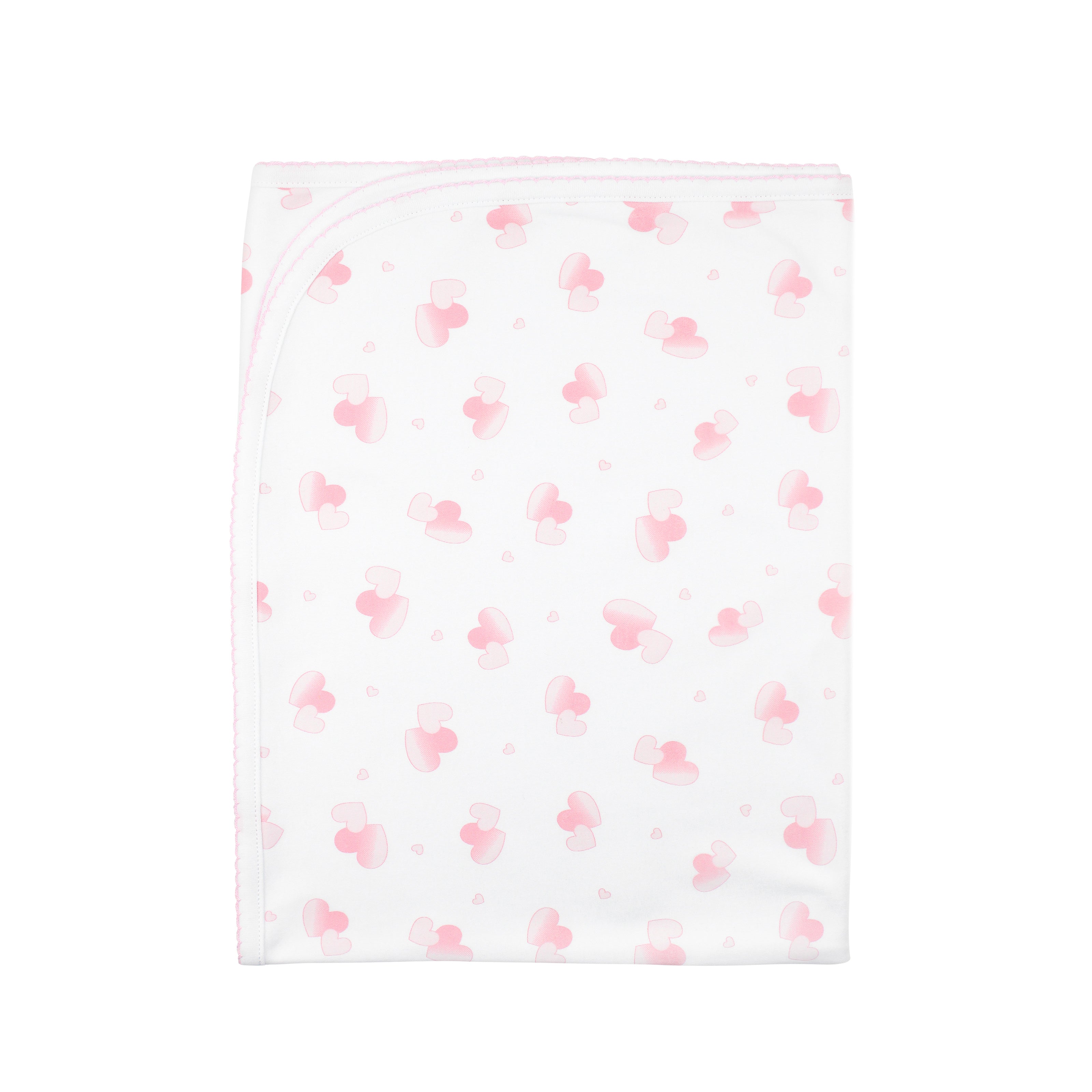 Premium baby girl blanket made from organic Peruvian Pima cotton with a charming Double Love heart print ultra-soft and perfect for delicate skin.
