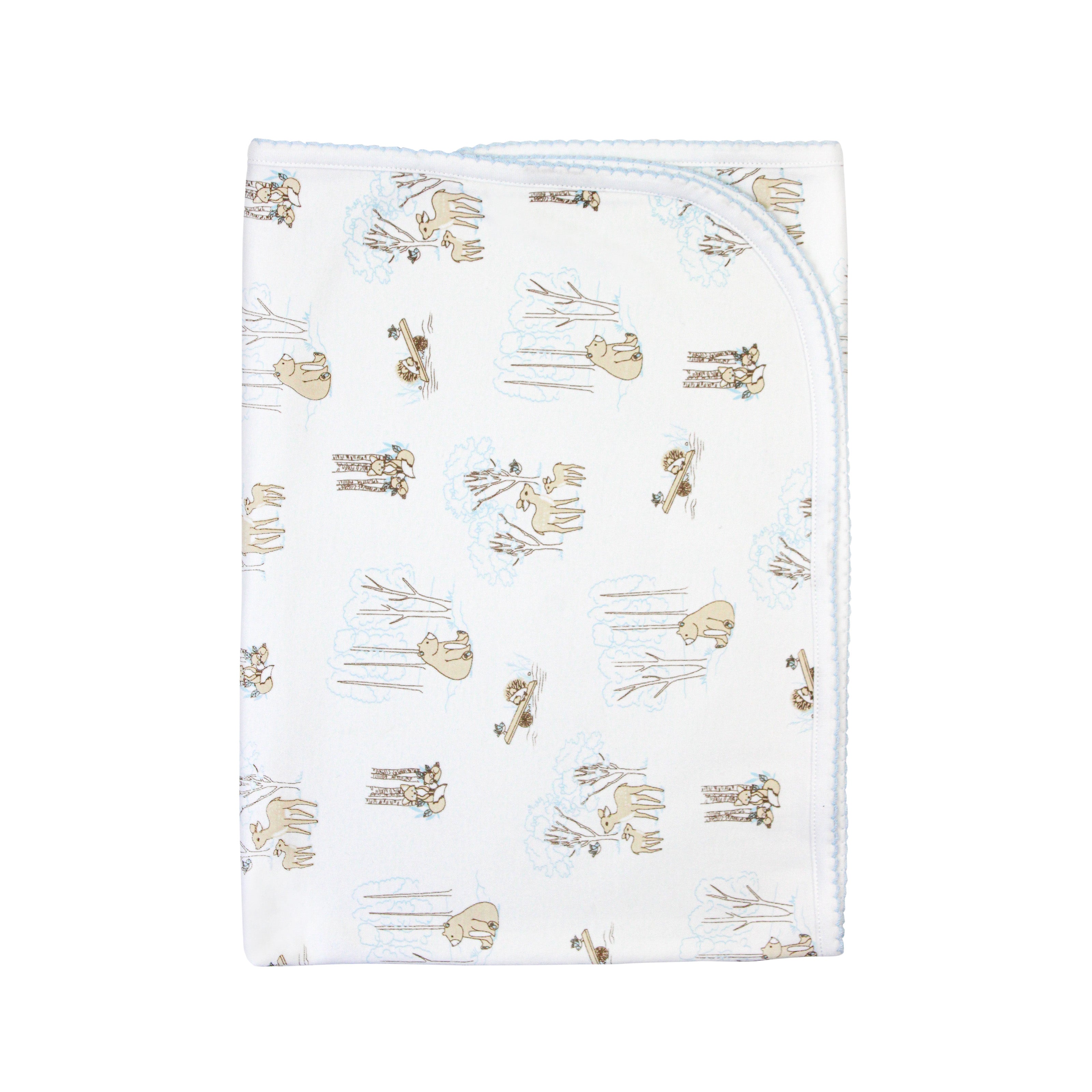  Premium Peruvian Pima cotton baby boy blanket with charming forest animals — ultra-soft and breathable for everyday comfort.
