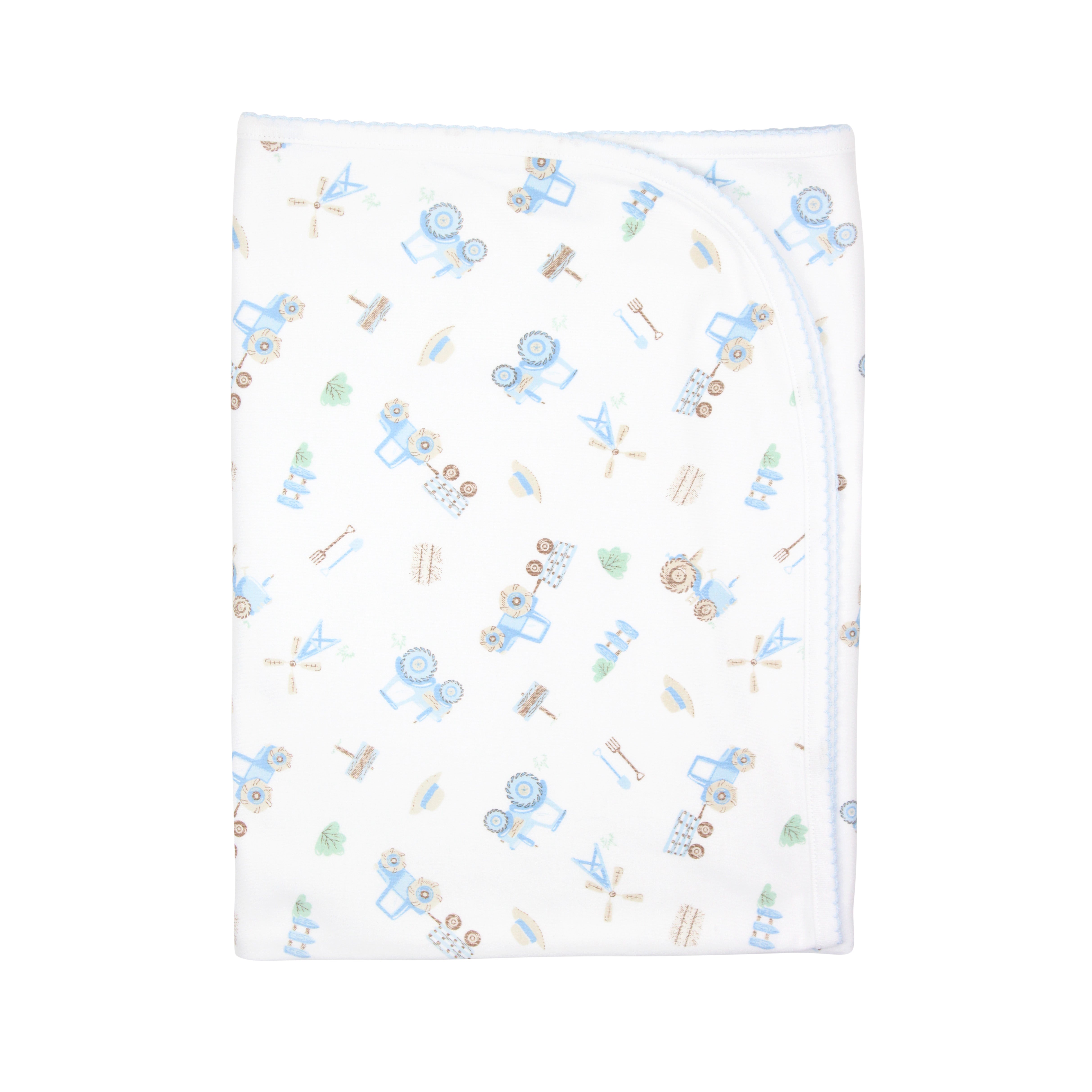  Adorable baby boy blanket crafted in ultra-soft Peruvian Pima cotton with farm animals print — breathable and gentle for delicate skin.

