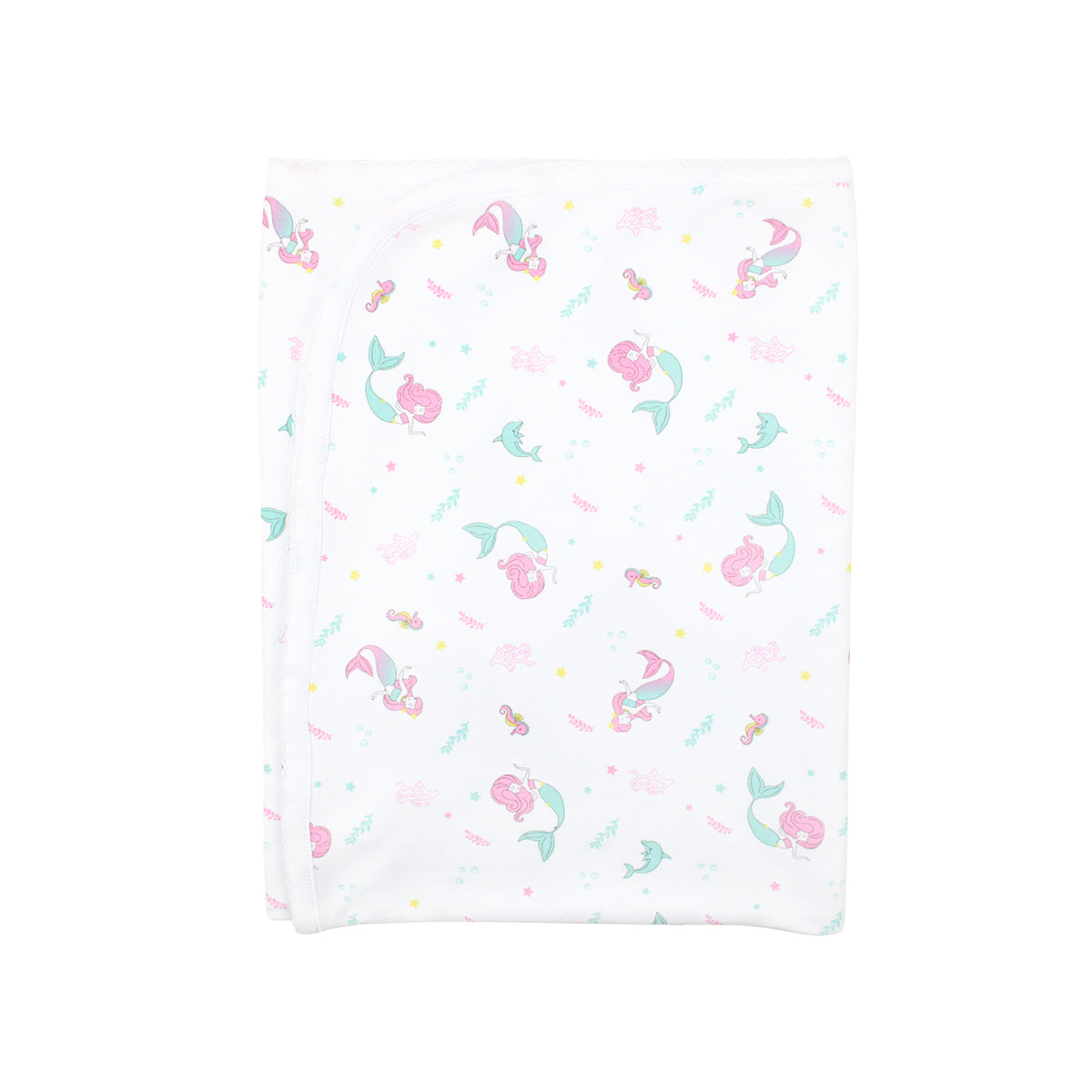  Soft baby girl blanket in organic Peruvian Pima cotton with playful little mermaids print — perfect for cozy comfort and sensitive skin.